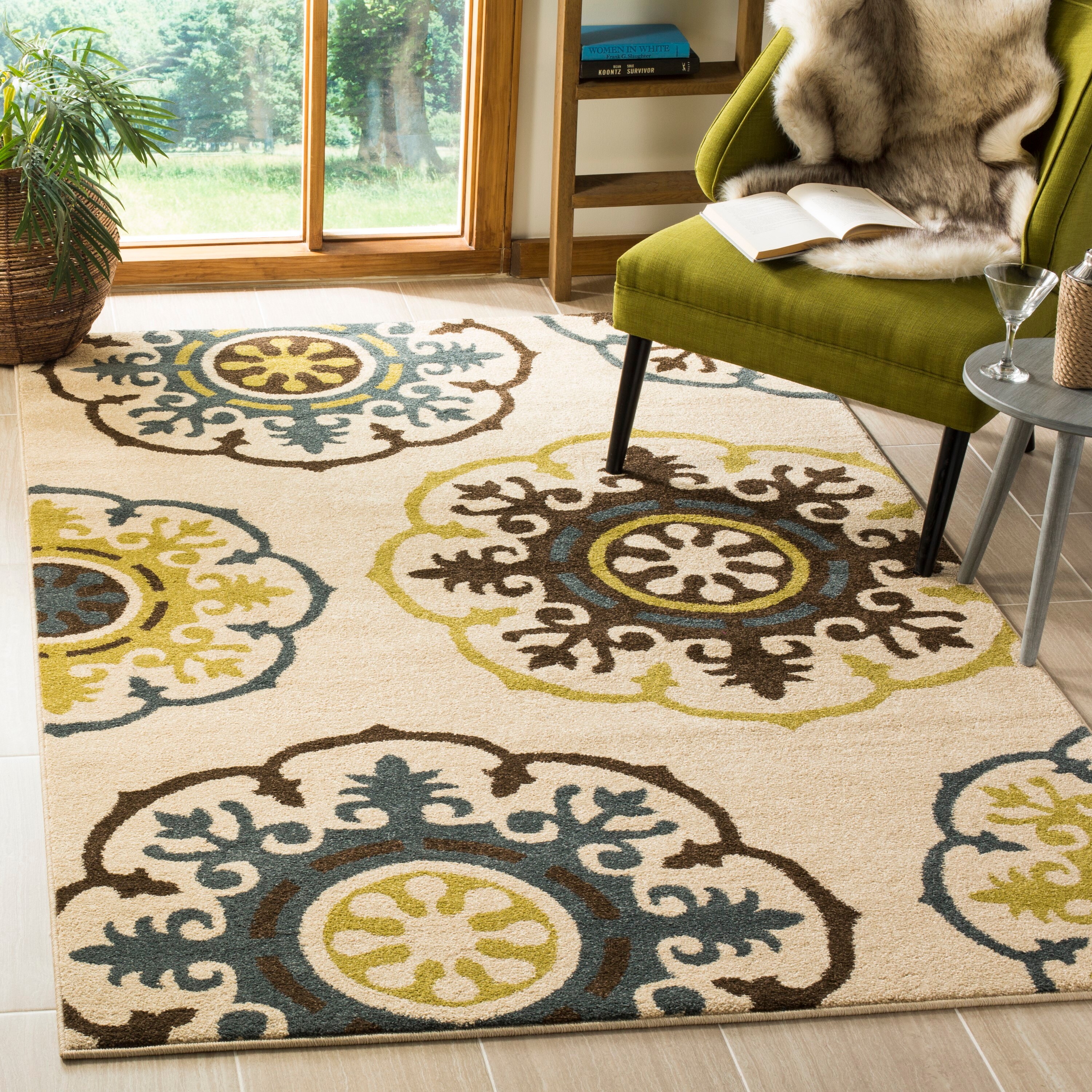 Safavieh NWB8699-1265-8 Newbury Barbuda 8 x 10 (ft) Loomed Polypropylene Ivory/Blue Rectangular Indoor Floral/Botanical Area rug