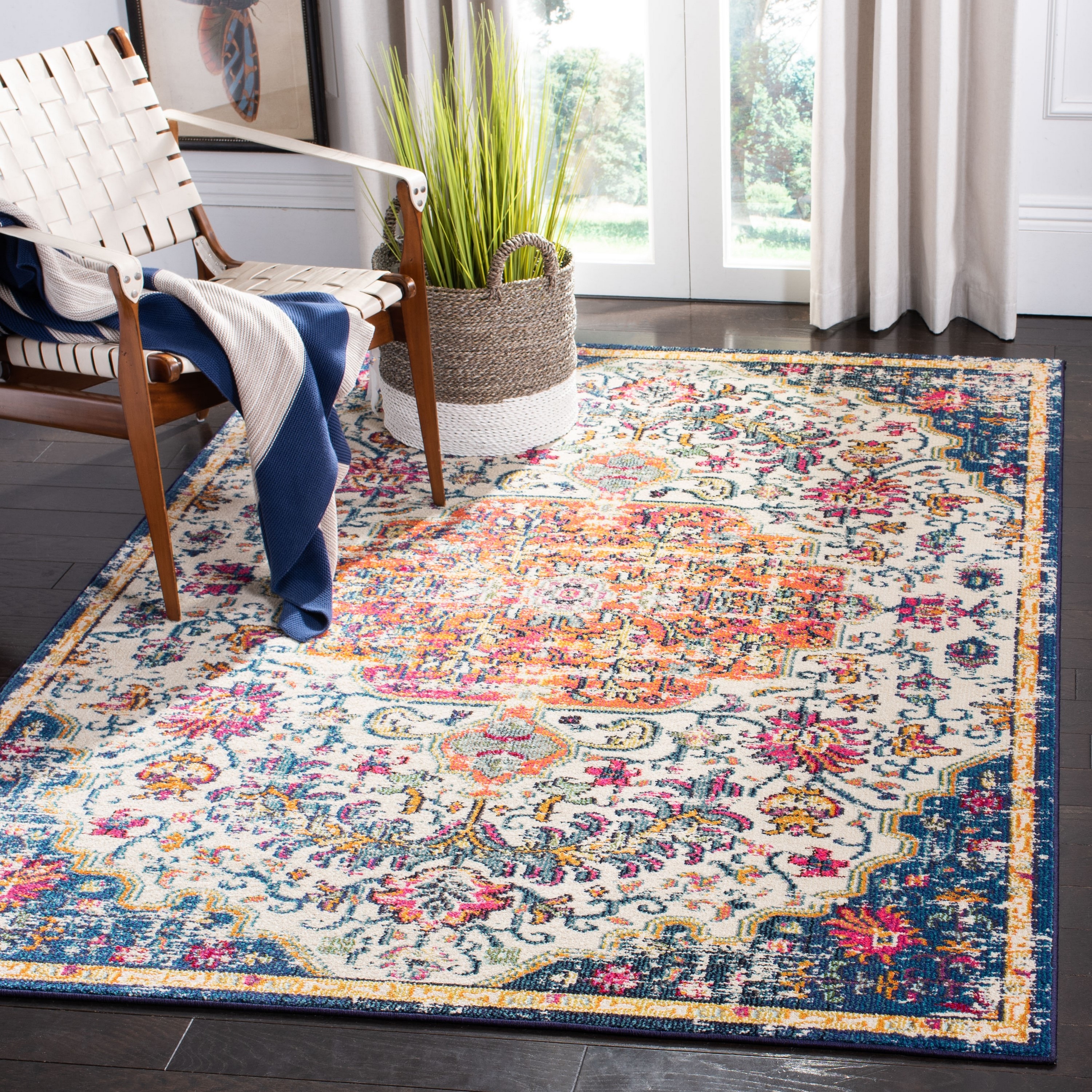 Safavieh MAD447A-24 Madison Sudbury 2 x 4 (ft) Loomed Polypropylene Ivory/Orange Rectangular Indoor Distressed/Overdyed Vintage Throw rug