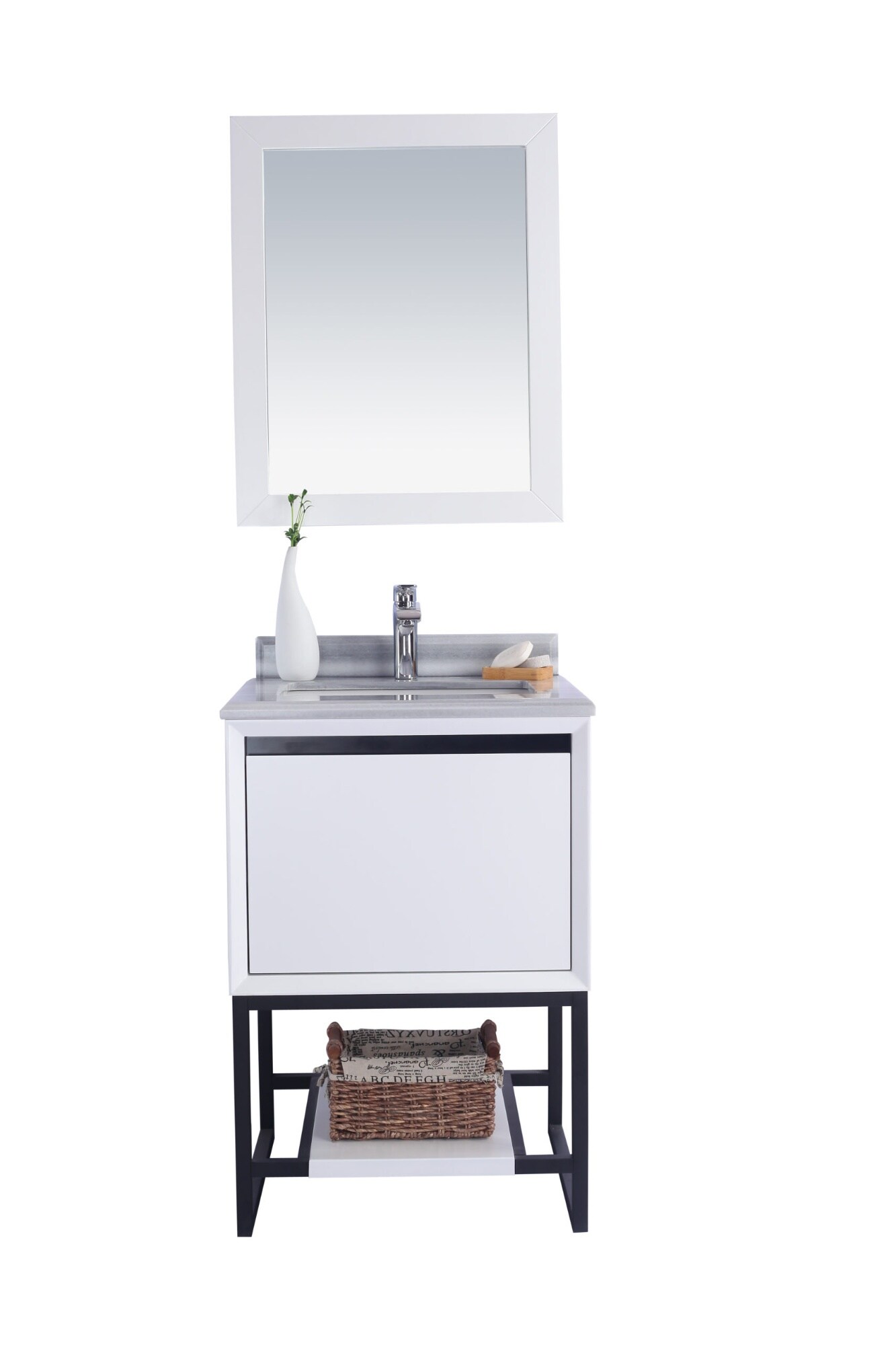 LAVIVA  313SMR-24W-WS Alto 24 inch White Vanity with White Stripes Marble Countertop