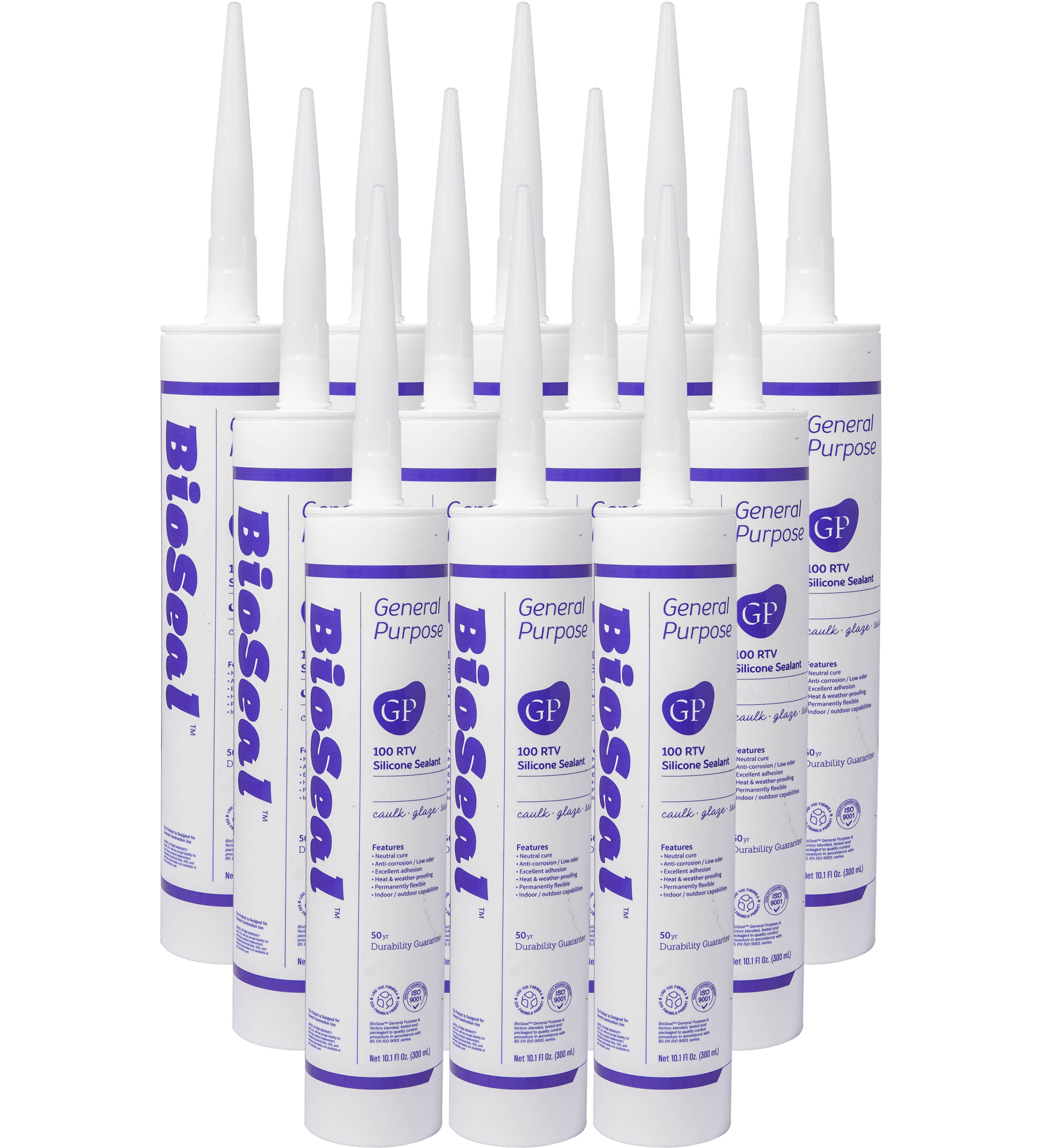 BioSeal  General Purpose 12-Pack 100 RTV Clear Silicone Caulk for Windows Doors and General Sealing  Waterproof Weather Resistant 10 oz