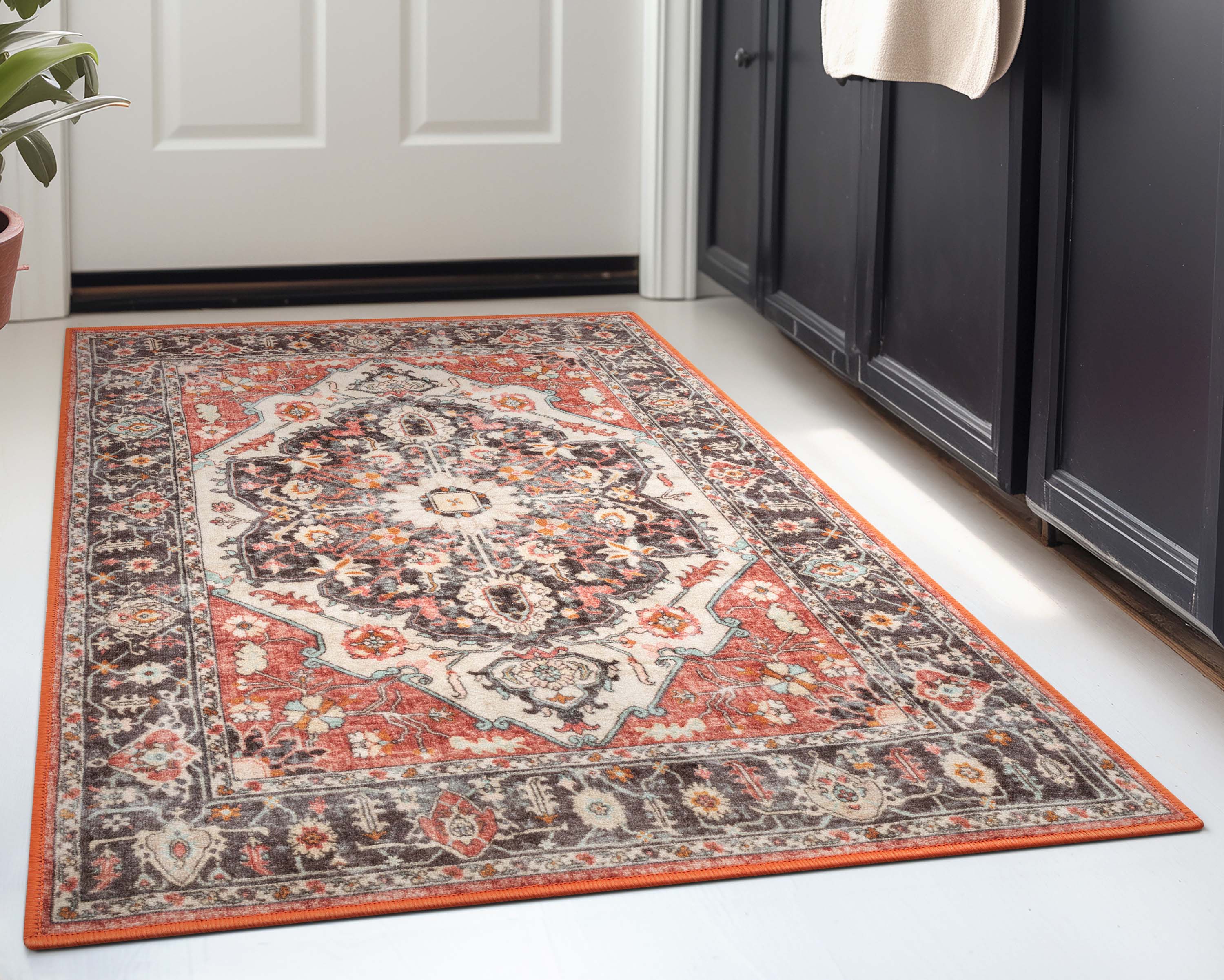 Multicolor Medallion Synthetic Washable Area Rug 3'3" x 4'7"
