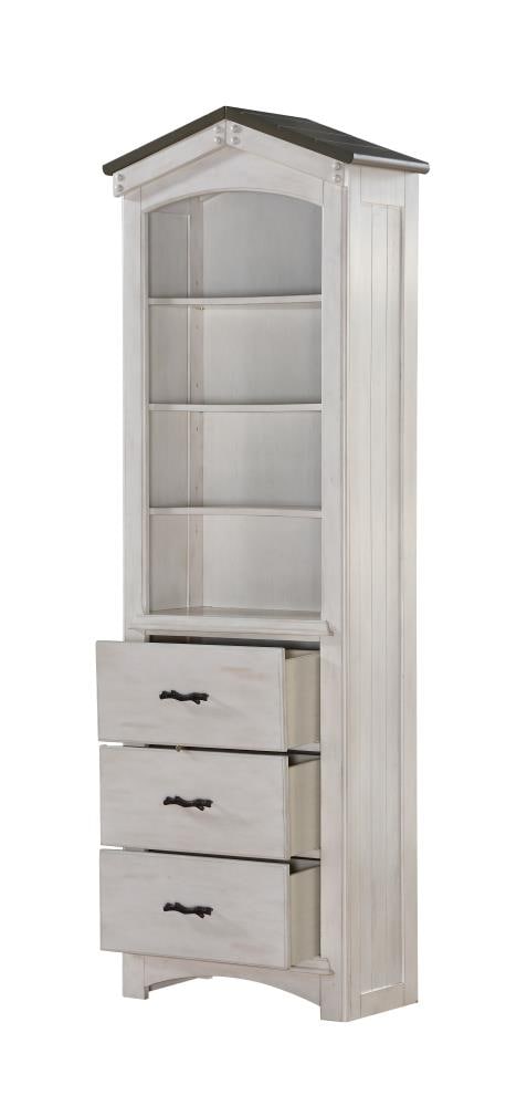 Whimsical Weathered White & Washed Gray Wooden Tree House Bookcase