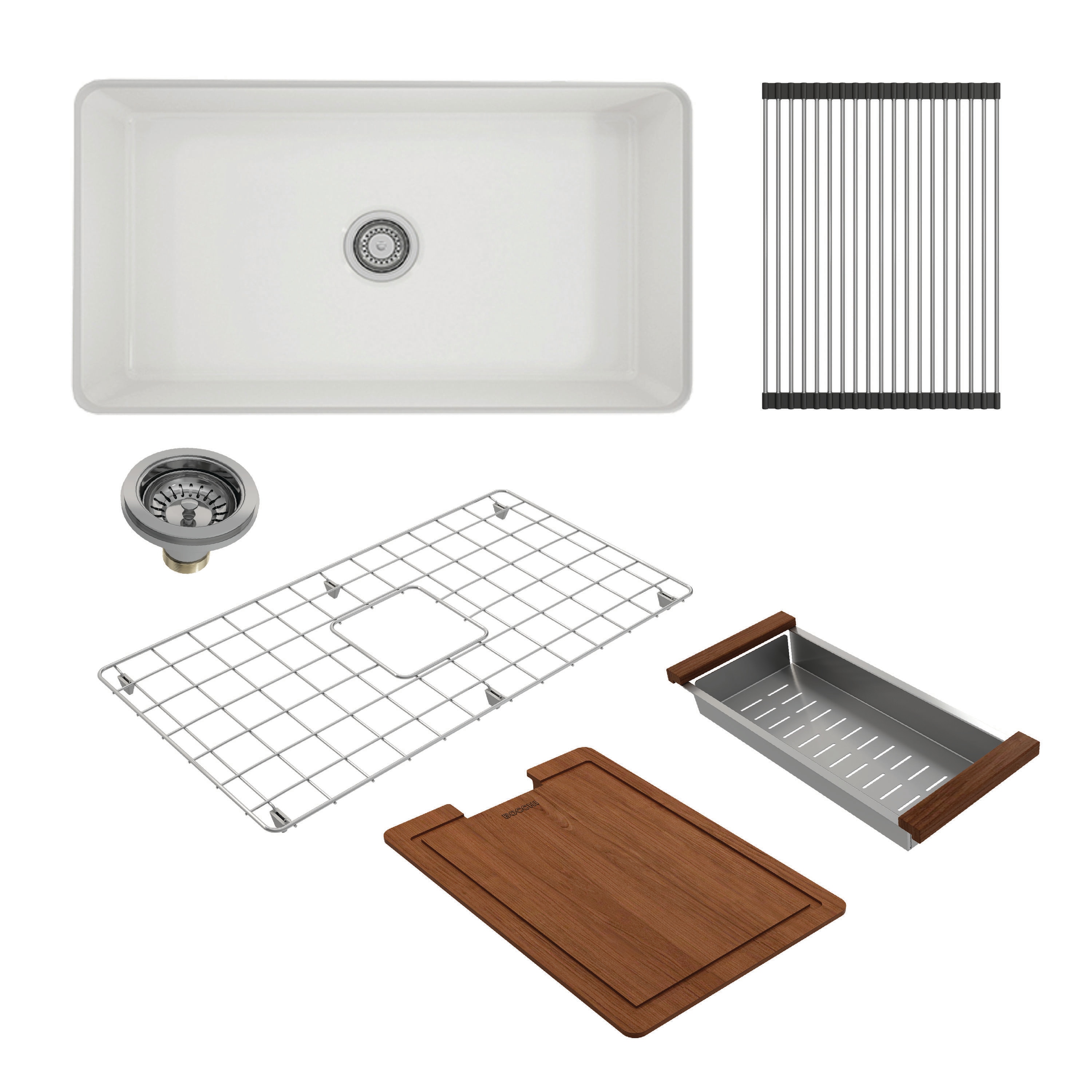 BOCCHI 1362-001-KIT1 Dual-mount 32-Inches x 19-Inches Fireclay Single bowl Kitchen Sink