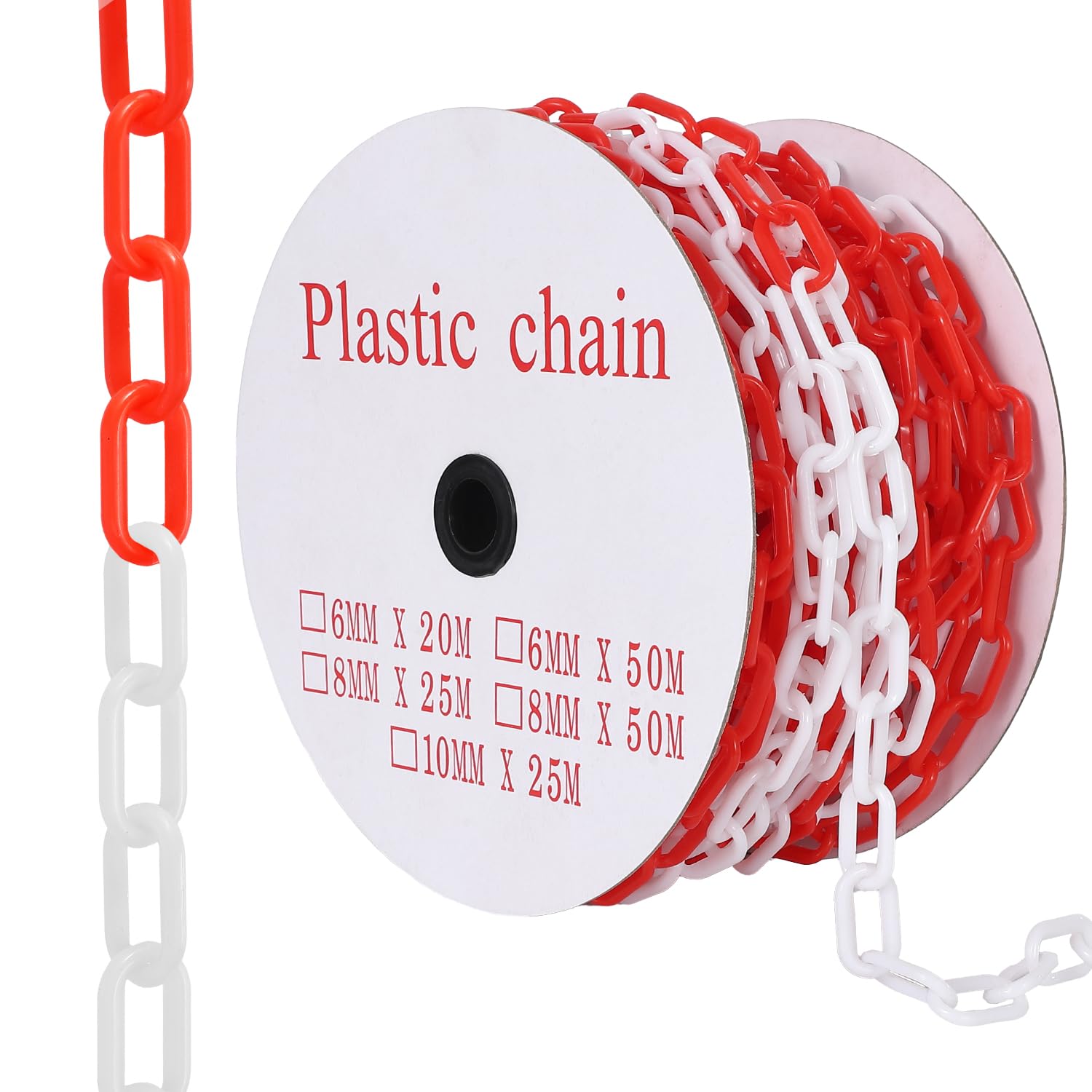 GarveeLife 240FT Plastic Chain Red Safety Barrier Chain with 50 Hooks 1.5 Inch Large Links 6MM Thick UV Resistant Plastic Chain Links for Crowd Control Parking Lots Driveways Construction Queue Lines