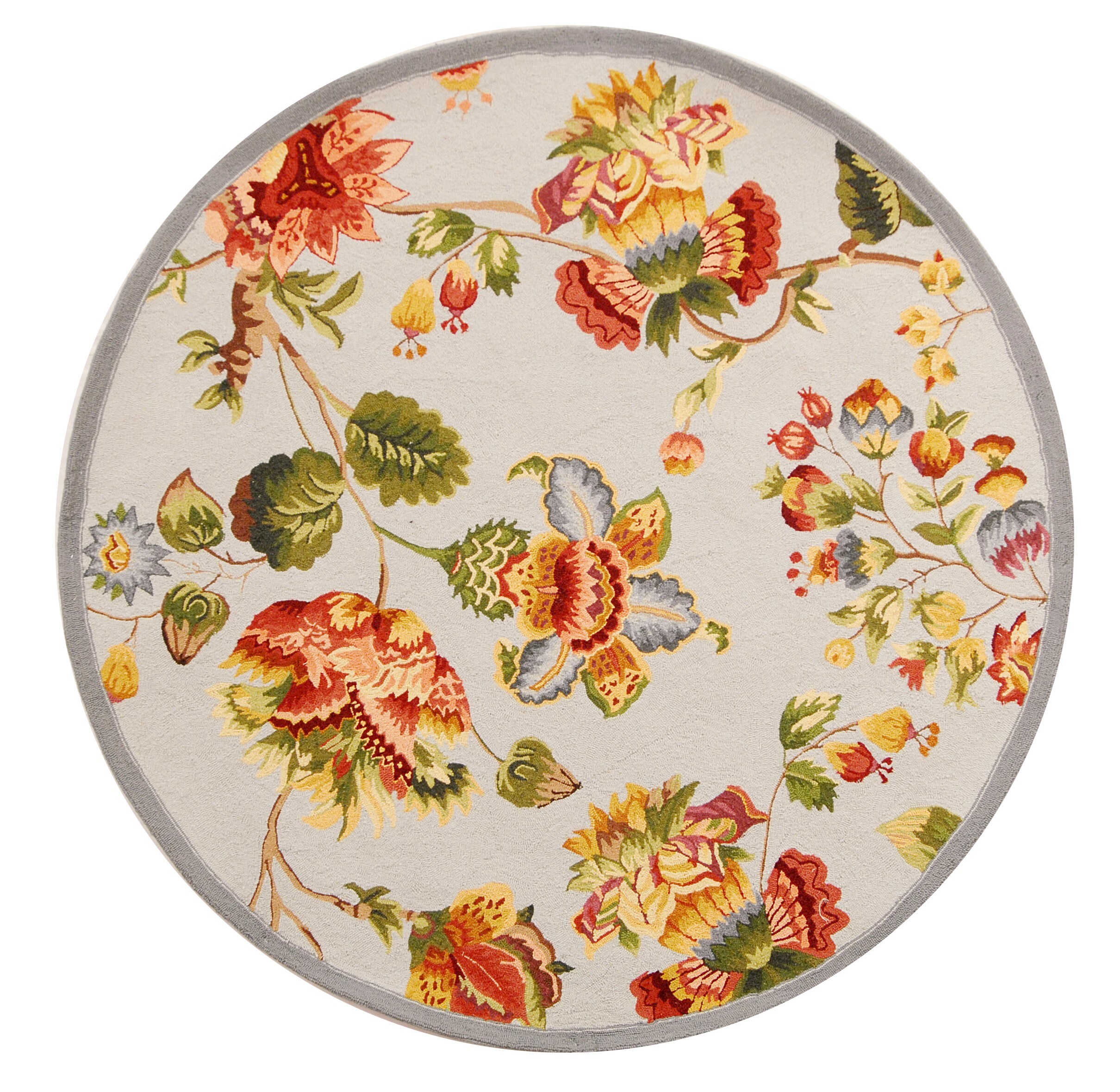 Safavieh HK331D-5R Chelsea Lore 5 x 5 (ft) Hooked Wool Multi/Light Blue Round Indoor Floral/Botanical Area rug