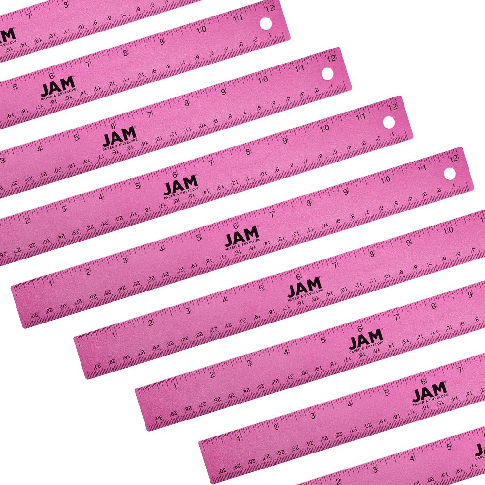 Jam Paper Stainless Steel Ruler - 12 Inches - Fuchsia Color - Metal Yardstick & Ruler - Pack of 12 | 347M12FUB