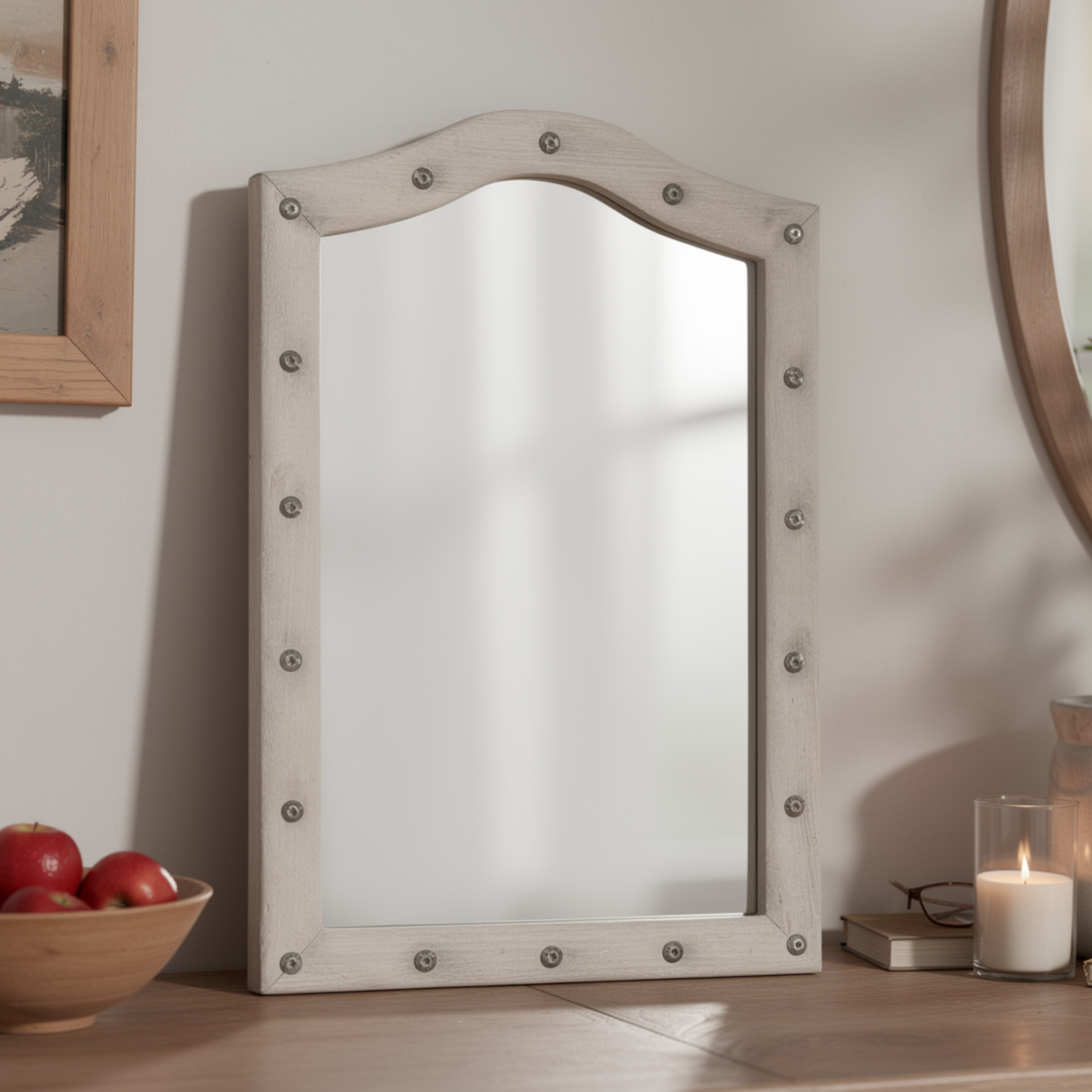 Benzara - Rex Beige 22 in. W x 30 in. H Transitional Rectangle Wood Framed Dresser Mirror
