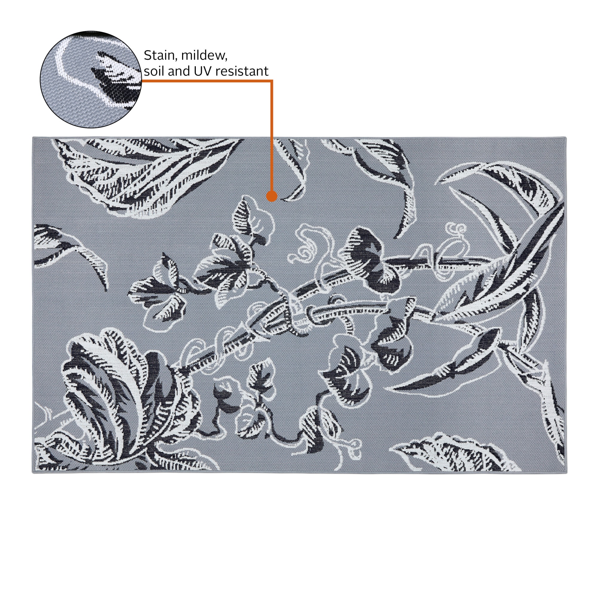 Reversible Gray and Yellow Floral 8' x 10' Synthetic Rug