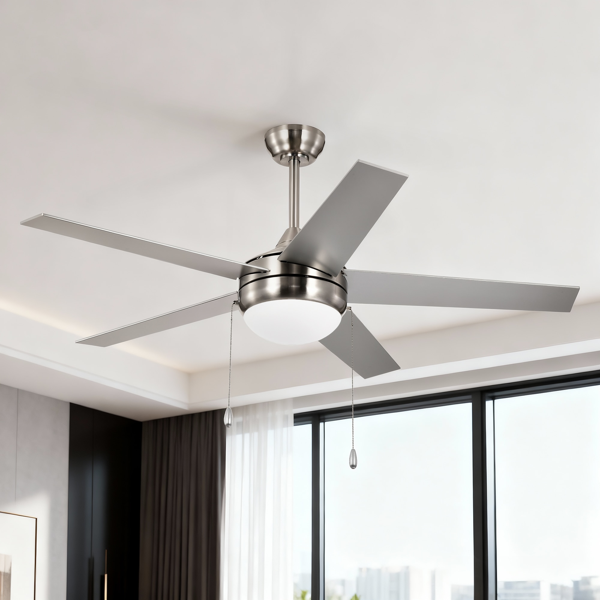 Edvivi FFG7762BN 52-in Color-Changing Integrated LED Brushed Nickel with Silver Blades Ceiling Fan With Light 5 -Blade )