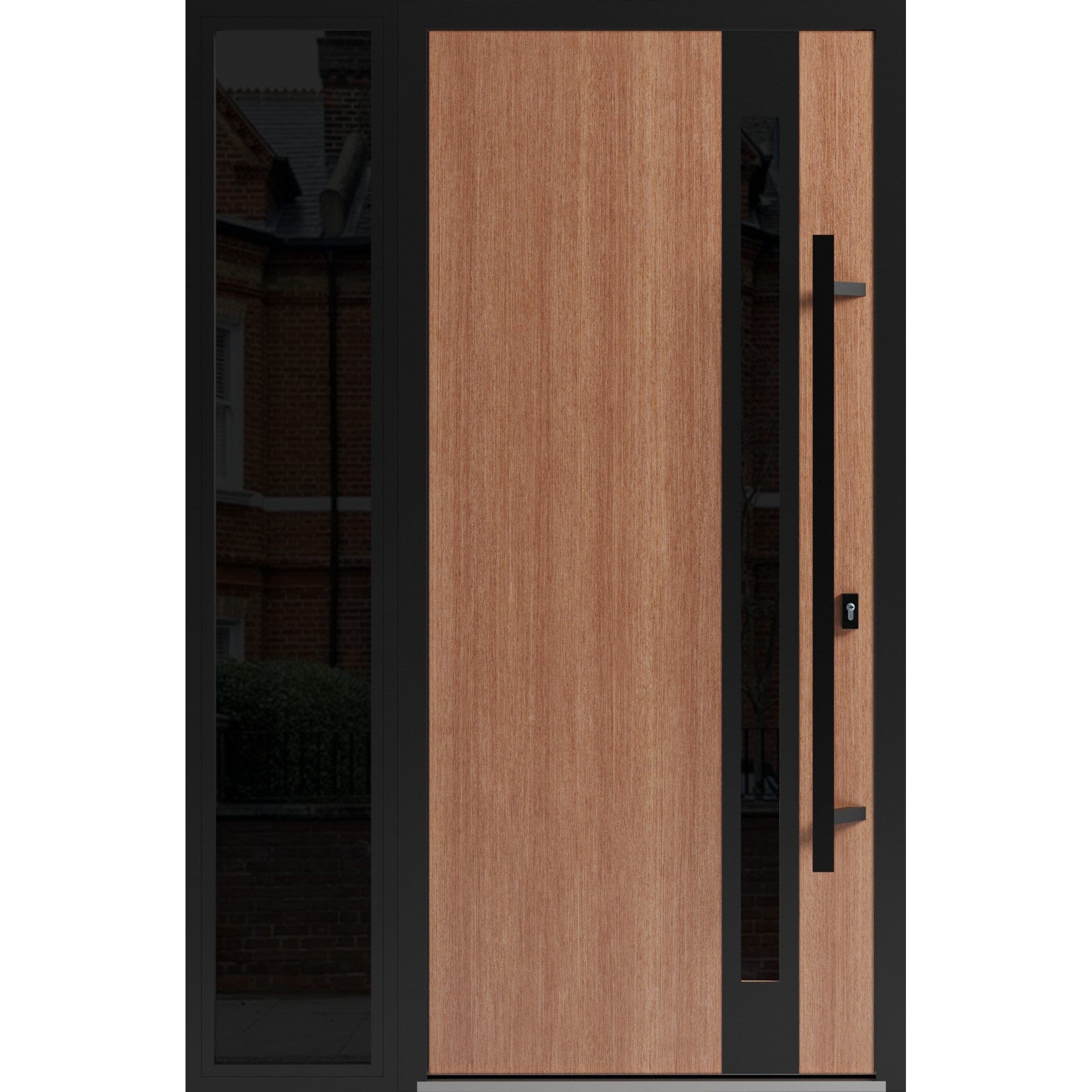 Vdom doors VDOMDOORS RONEX1033 Exterior Prehung Steel Door with Sidelite Teak 50-in x 80-in Left-hand inswing
