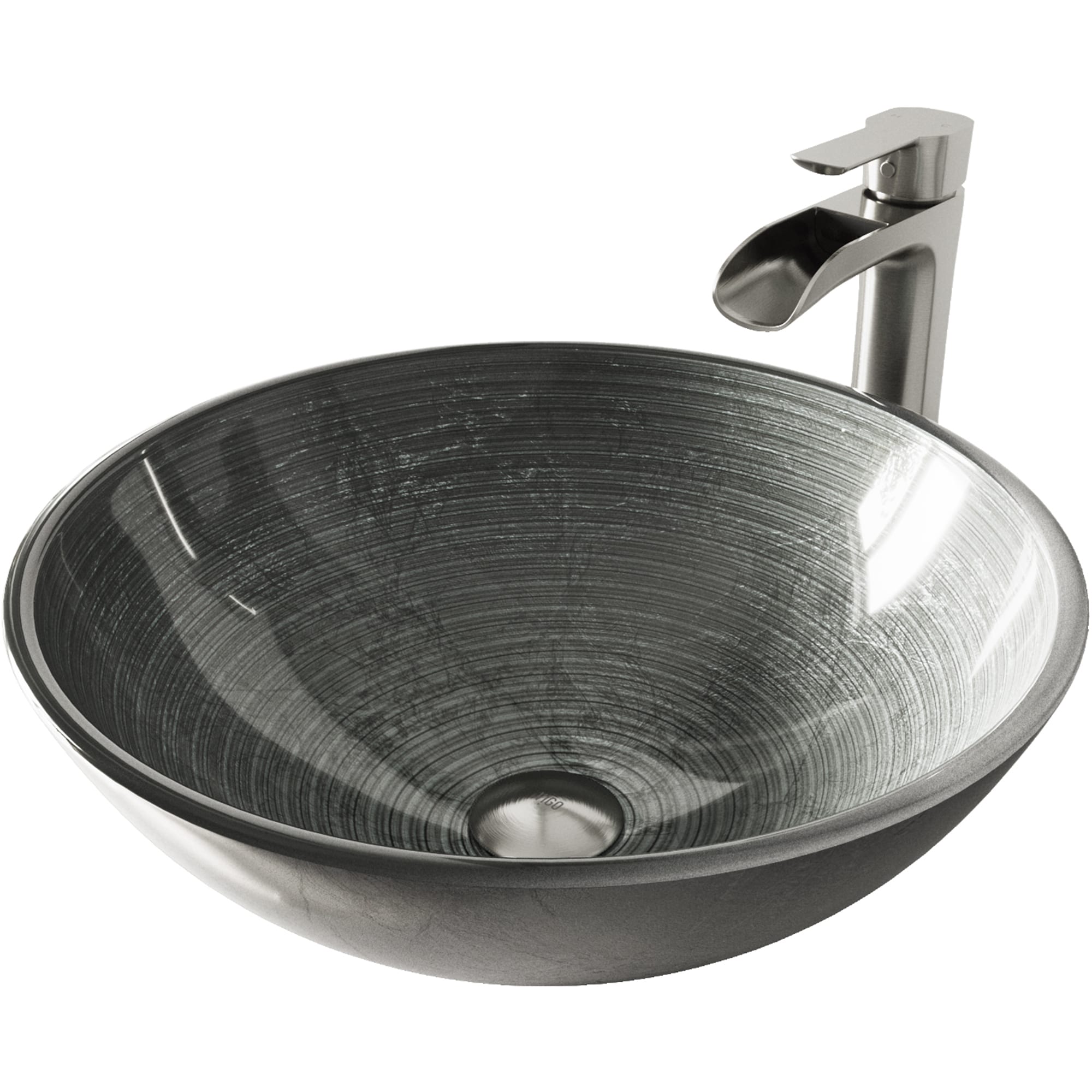 VIGO VGT1061 Vessel sink Glass Vessel Round Modern Simply silver Bathroom Sink with Faucet Included with Drain Included ( 17-in x 17-in )
