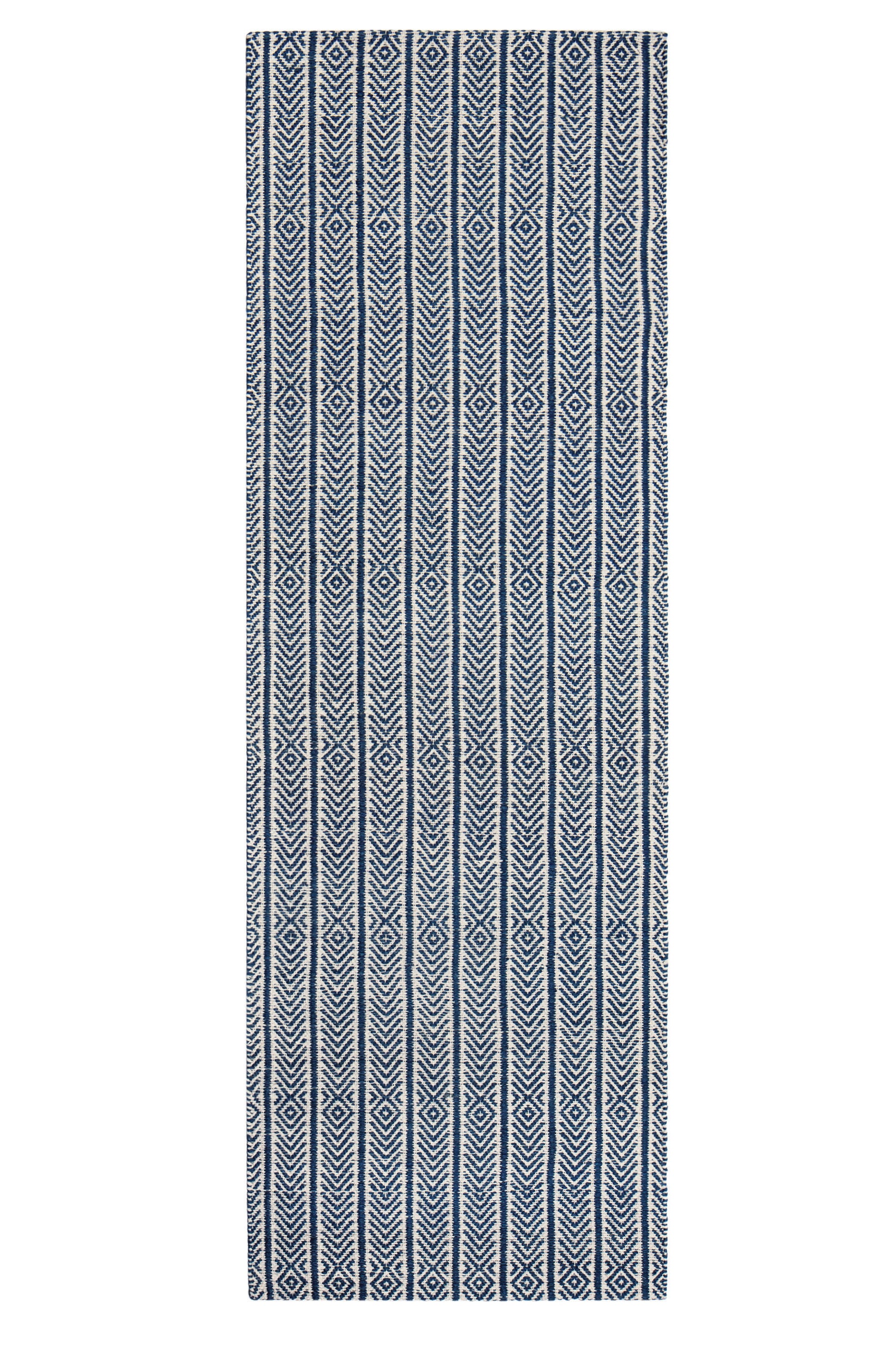 Anji Mountain AMB0381-0268 2 x 8 (ft) Loomed Cotton Blue, Ivory Rectangular Indoor Geometric Farmhouse/Cottage Runner rug