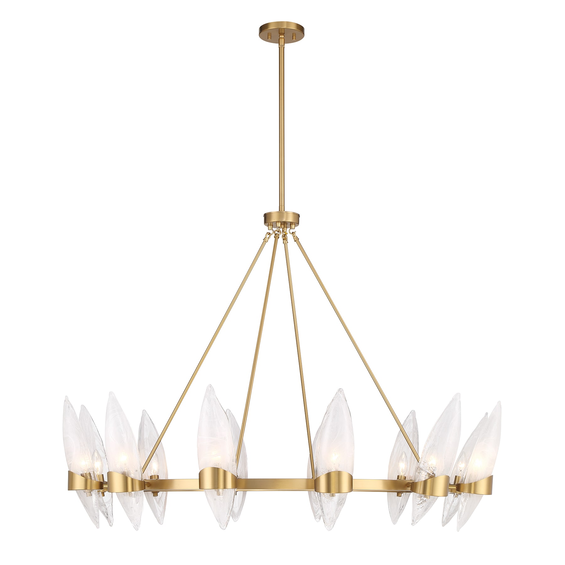 Warm Brass 12-Light Chandelier with Handmade Strie Glass Shades
