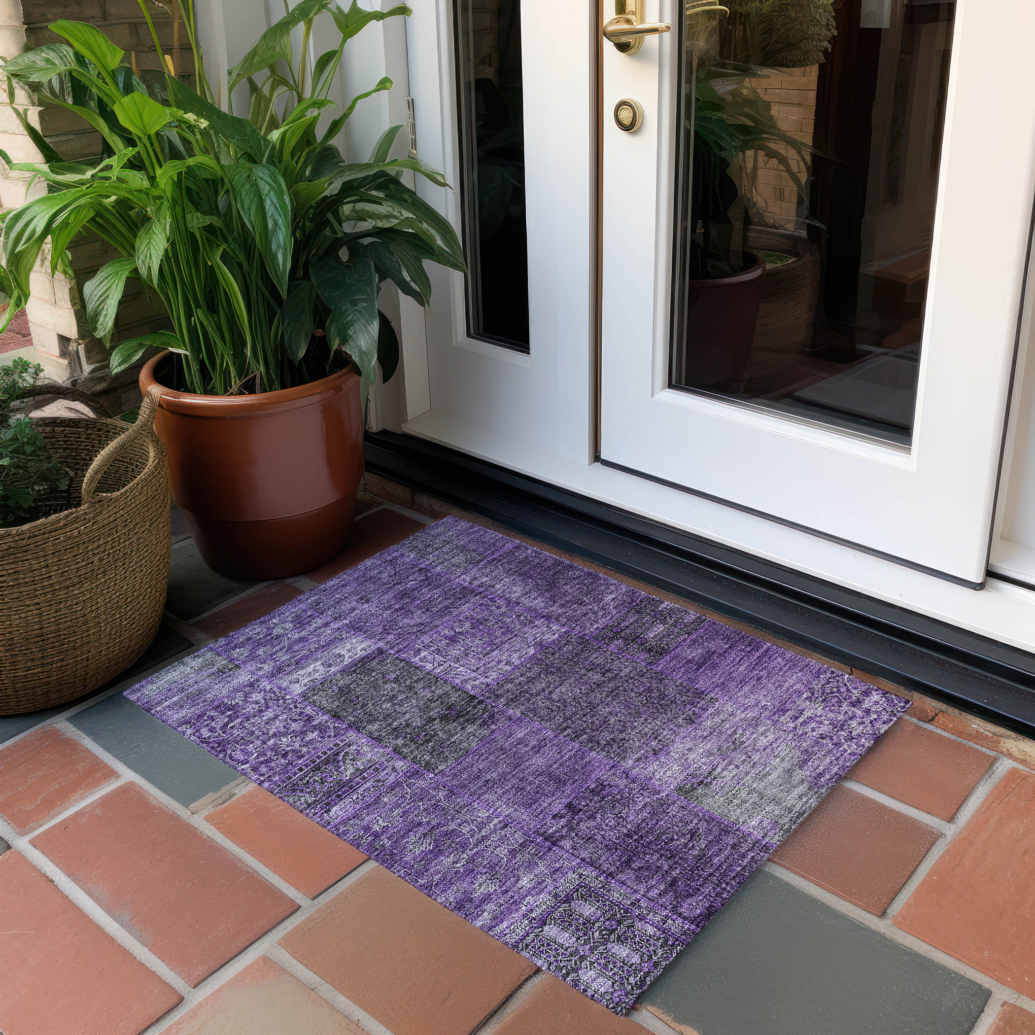 Eggplant Synthetic Rectangular Washable Indoor/Outdoor Rug