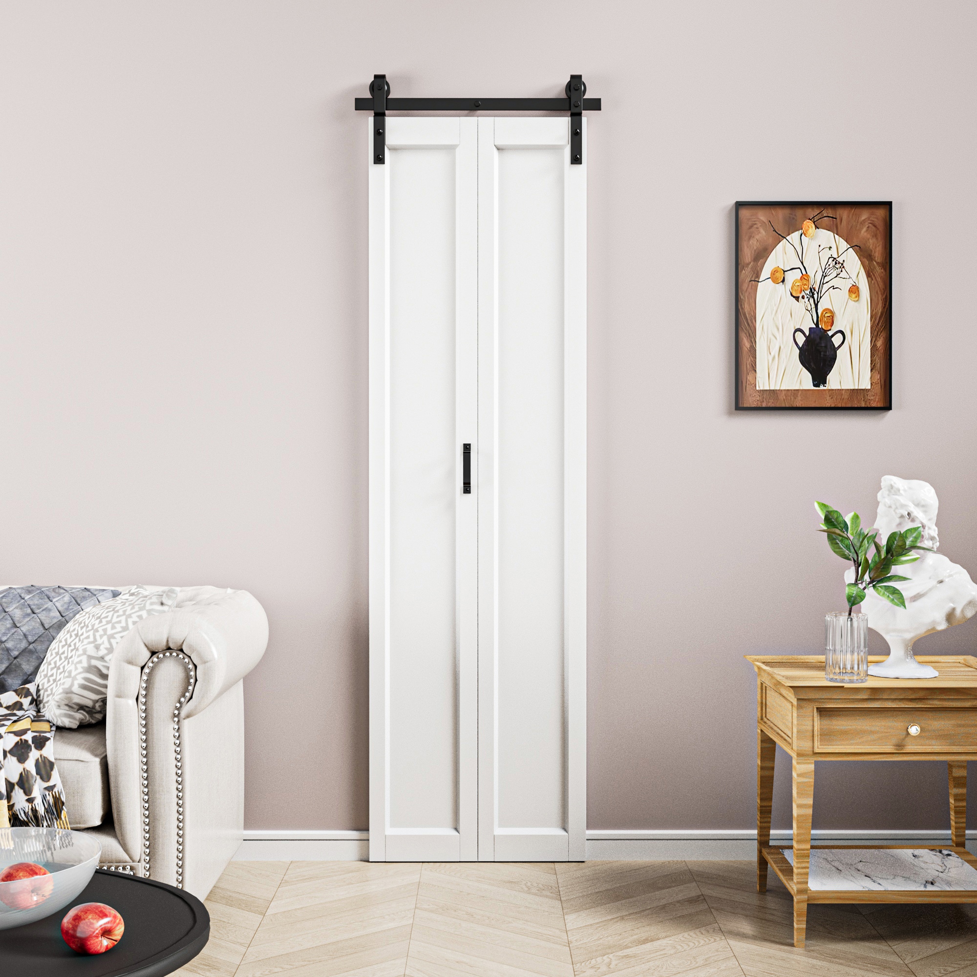 RELIABILT BIBARNDOOR07-25 24-in x 84-in white Plank Wood Solid core Single bifold Barn Door (Hardware Included)