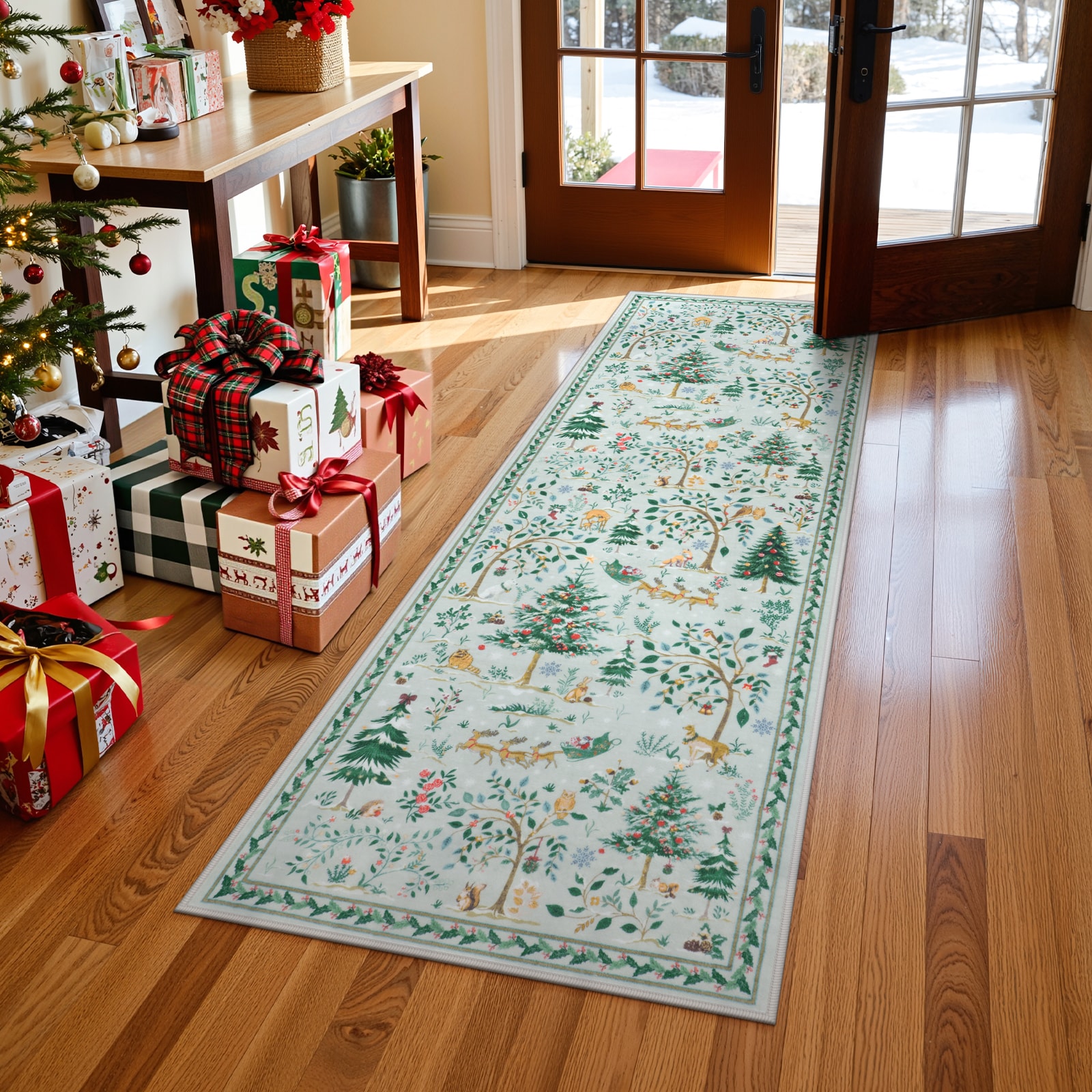 Lahome AR-DYR-687-GR3 2x6(ft) Gray Short Velvet Christmas Forest Park Soft Rug