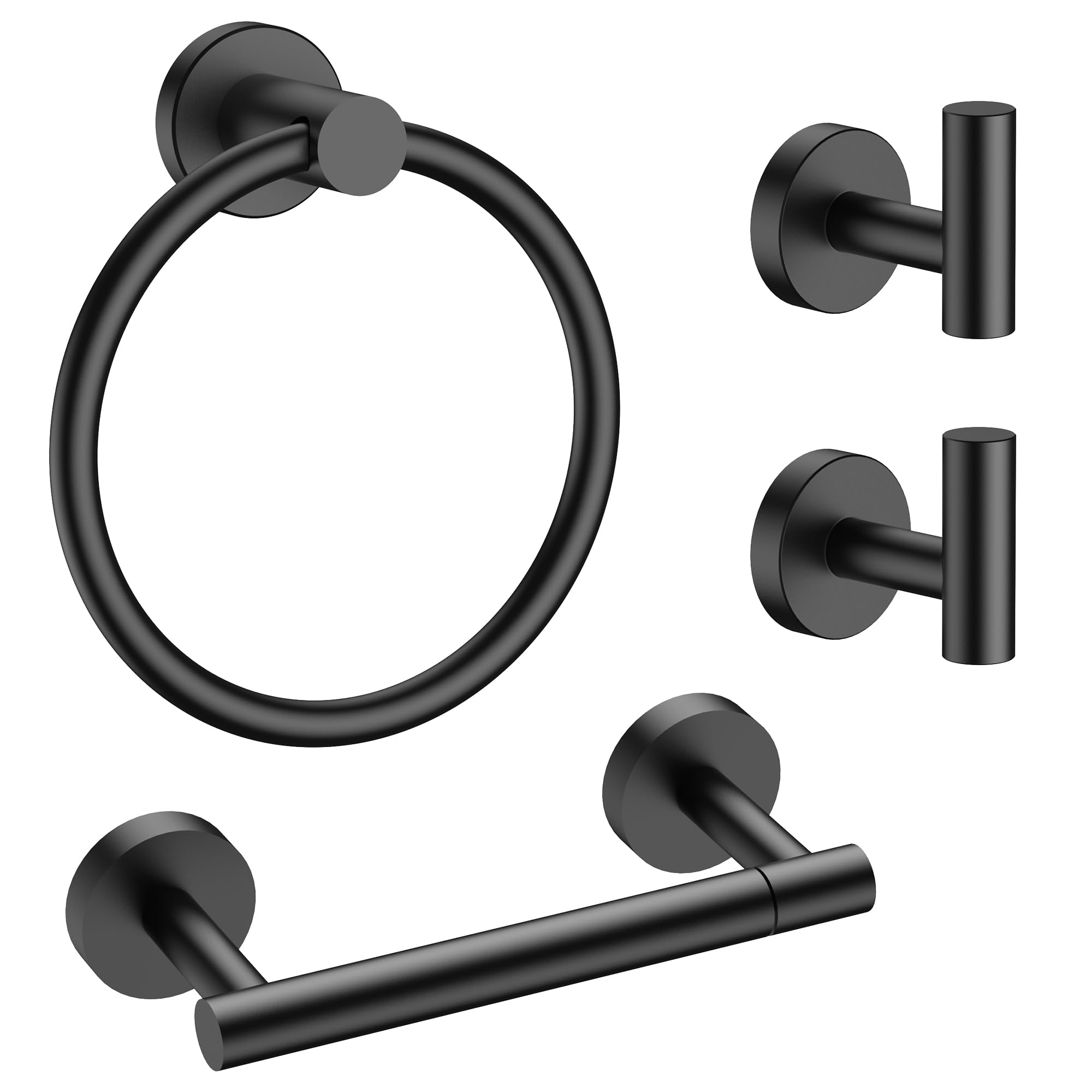 Lovav - Matte Black Double Post Pivoting 4 Piece Bathroom Hardware Set 304 Stainless Steel Wall M...