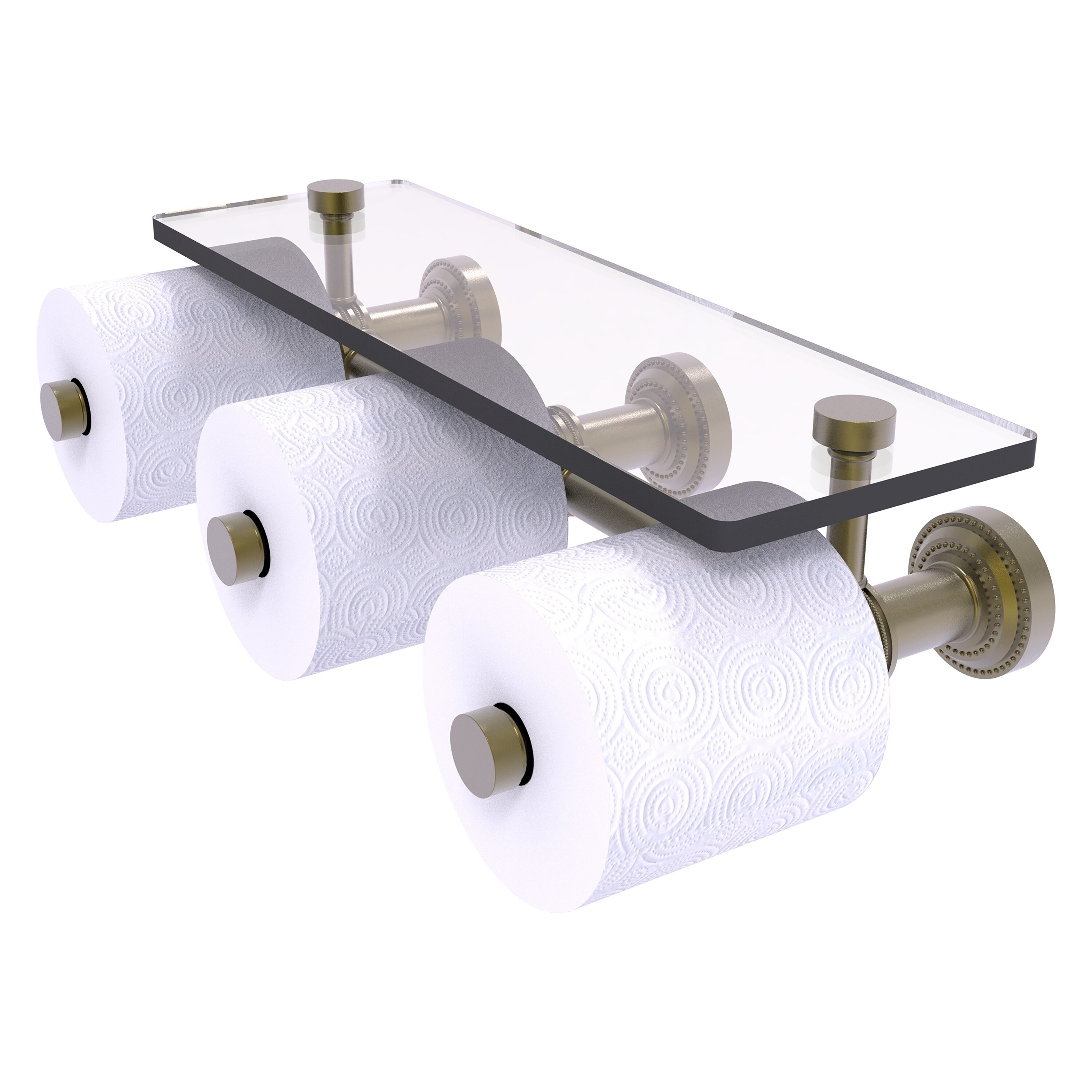 Allied Brass DT-35-3S-ABR Dottingham Antique Brass Wall mount Double post Toilet Paper Holder 3 -Rolls