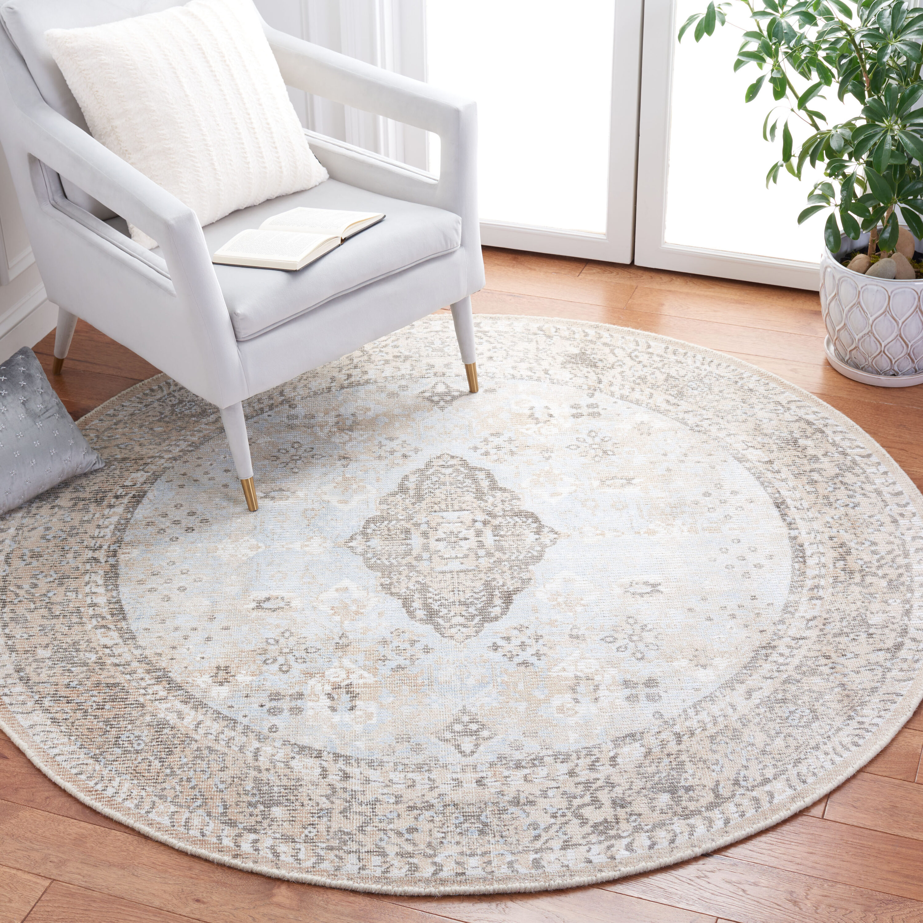  Restoration Vintage 703 Beige/Sand Traditional 6ft x 6ft Round Rug