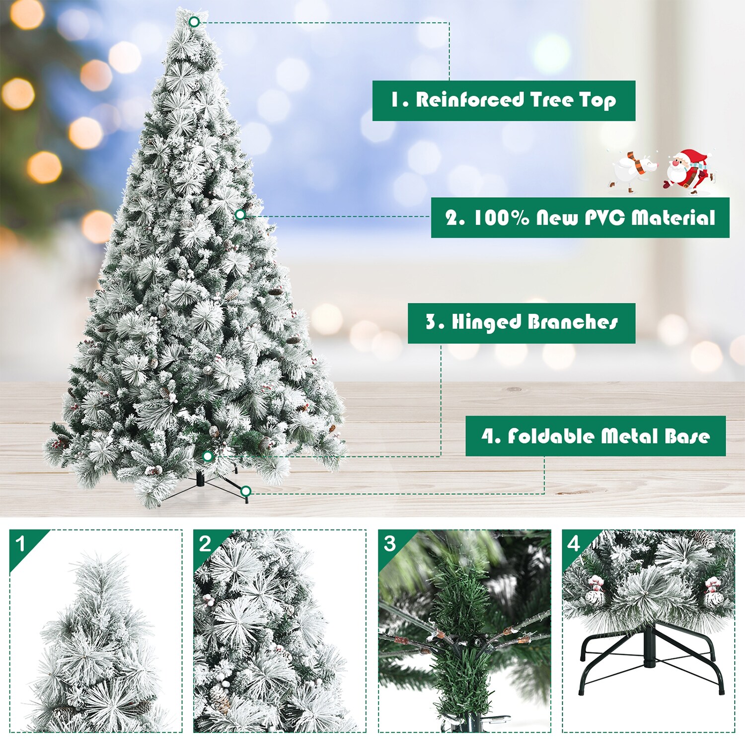WELLFOR 8-ft Flocked Artificial Christmas Tree in the Artificial ...