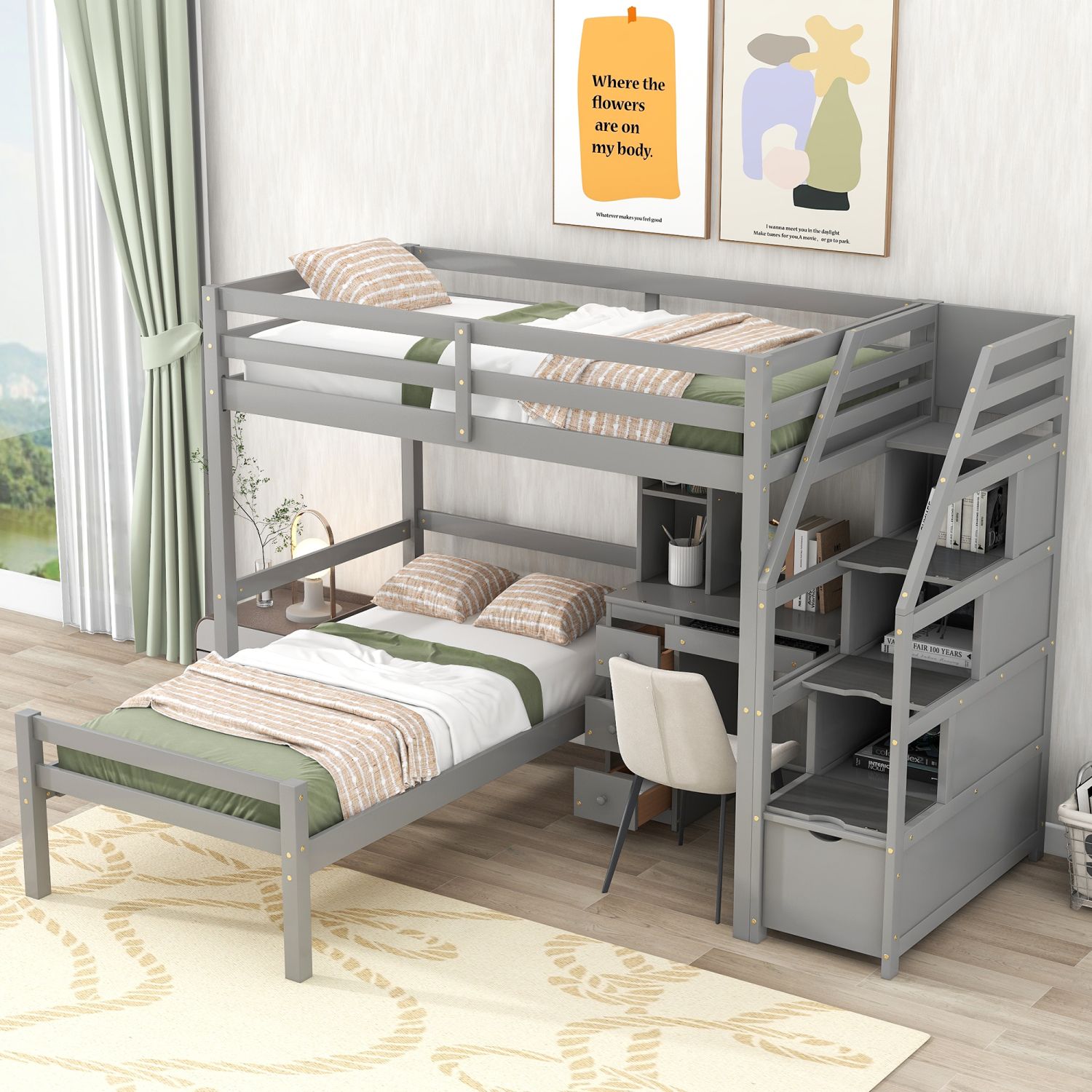 JASMODER GX000417AAE Gray Twin Composite Platform Bed with Storage