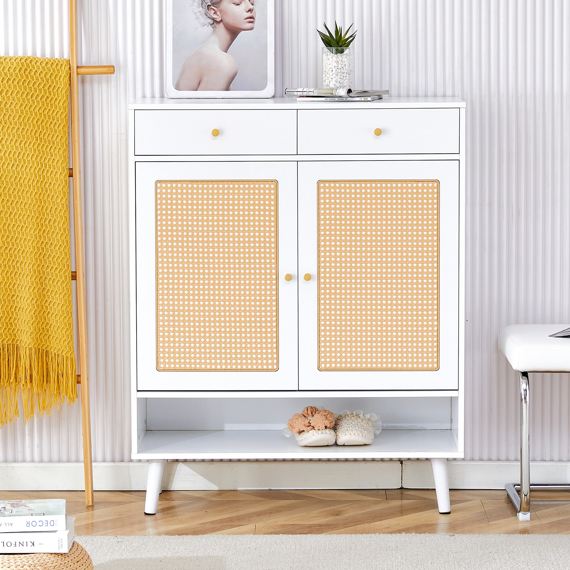 Lycvki SC-20 43-in H 4 Tier 18 pair White MDF Shoe cabinet
