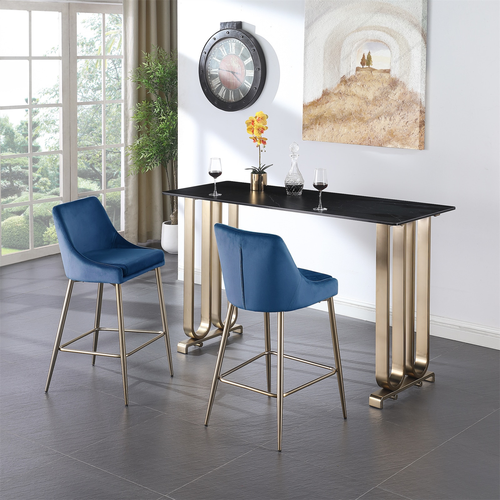 BESTCOSTY Blue 27.9-in H Tall Upholstered Metal Bar Stool in the Bar ...