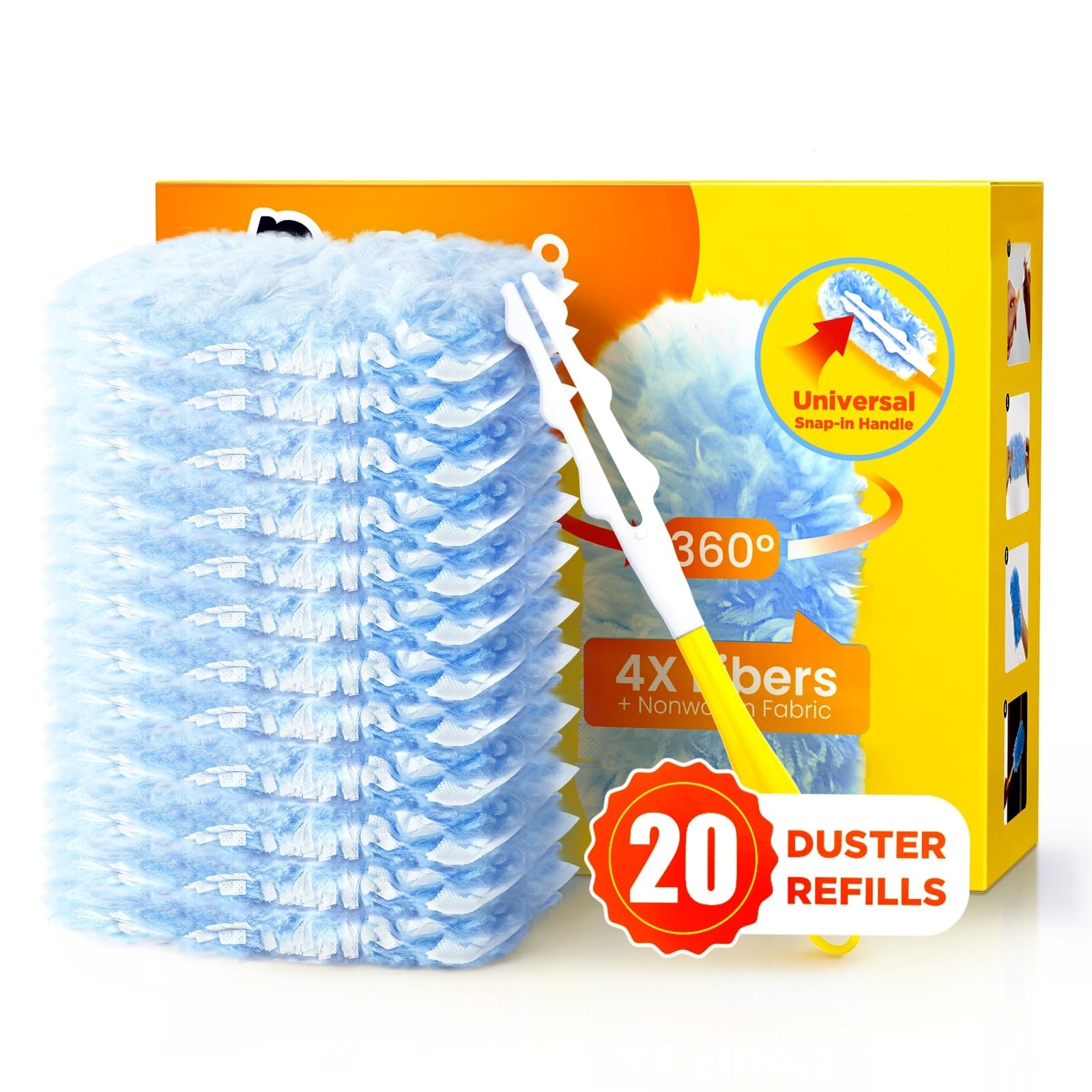 Yichuhaoxi Heavy duty duster refills 20 pack with 1 handle multisurface 360 degree microfiber unscented disposable dusters for cleaning traps dust hair blue