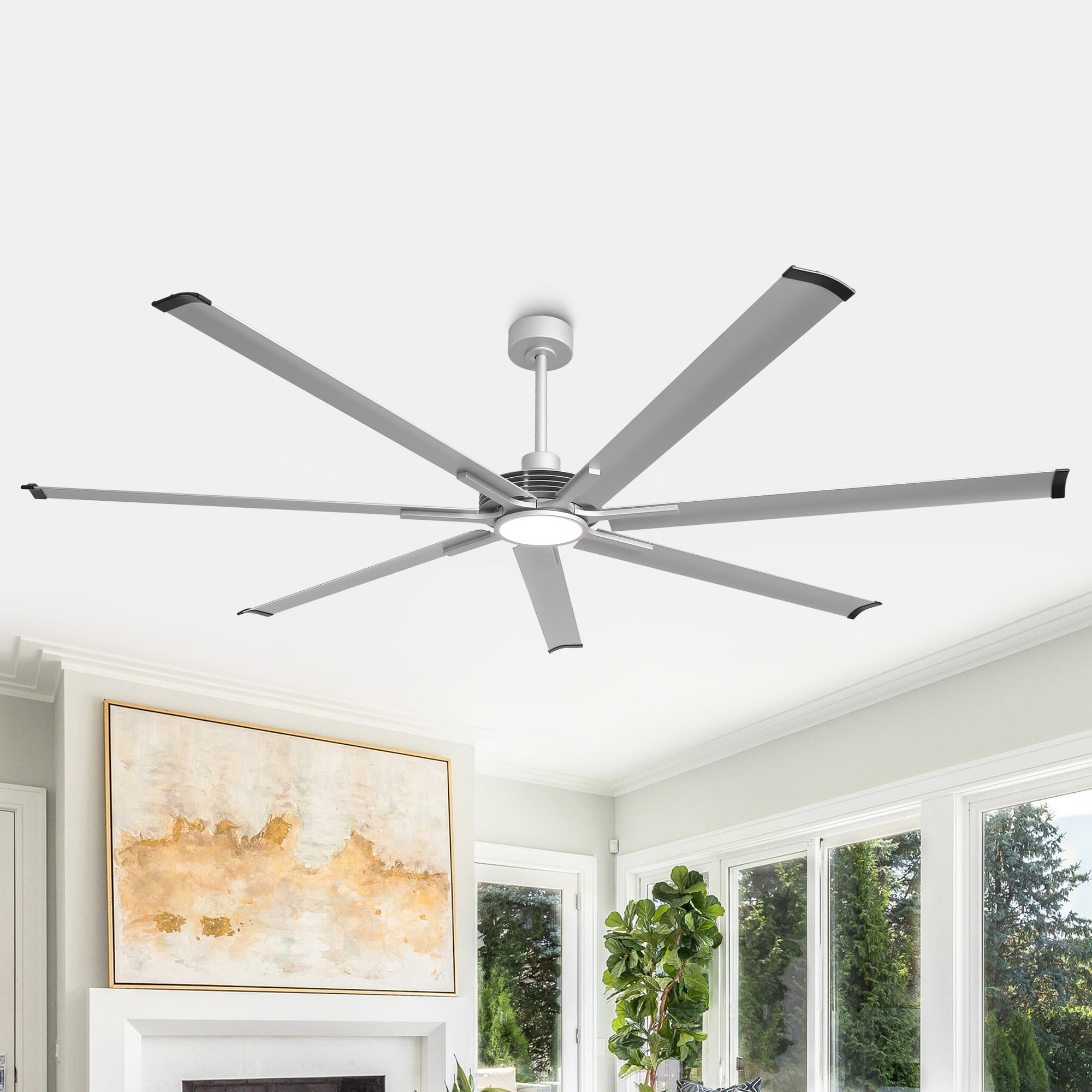 Parrot Uncle F8001SY 84-in Color-Changing Integrated LED Silver with Silver Blades Ceiling Fan With Light - Remote Included ( 7 -Blade )