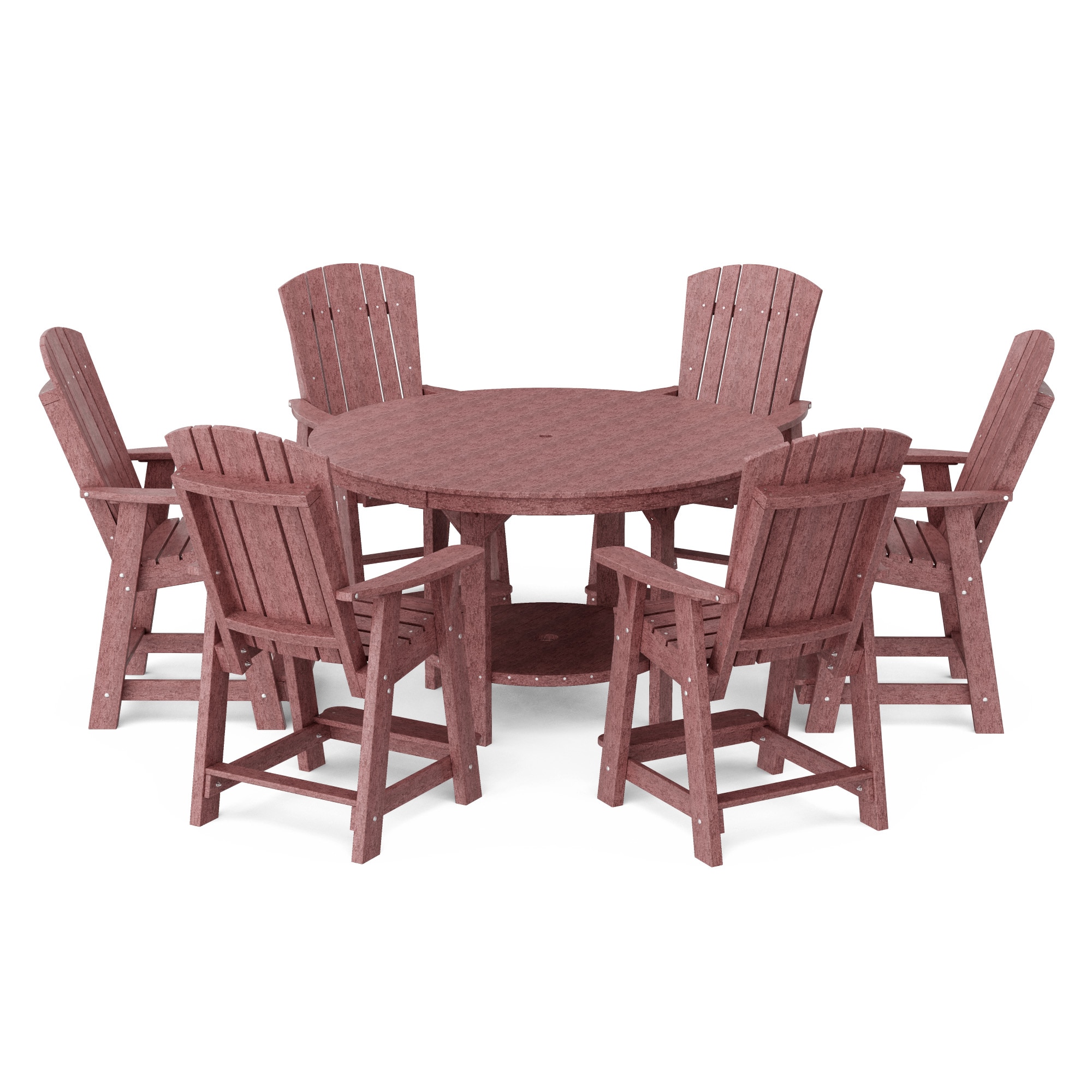 Wildridge LCC-177-CW Heritage 60-in 7 -Piece Cherrywood Balcony Height Patio Dining Set Plastic Round Table with 6 Stationary Chairs