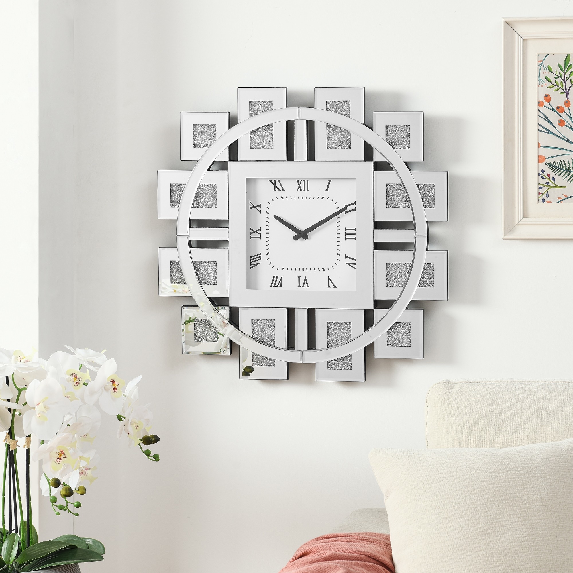 HyperDrop Cart Mirrored Wall Clock with Faux Gemstones