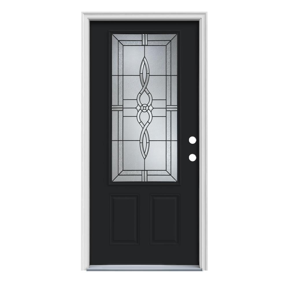JELD-WEN LOWOLJW166700549 Calista 32-in x 80-in Steel 3/4 Lite Left-Hand Inswing Peppercorn Painted Prehung Front Door with Brickmould Insulating Core
