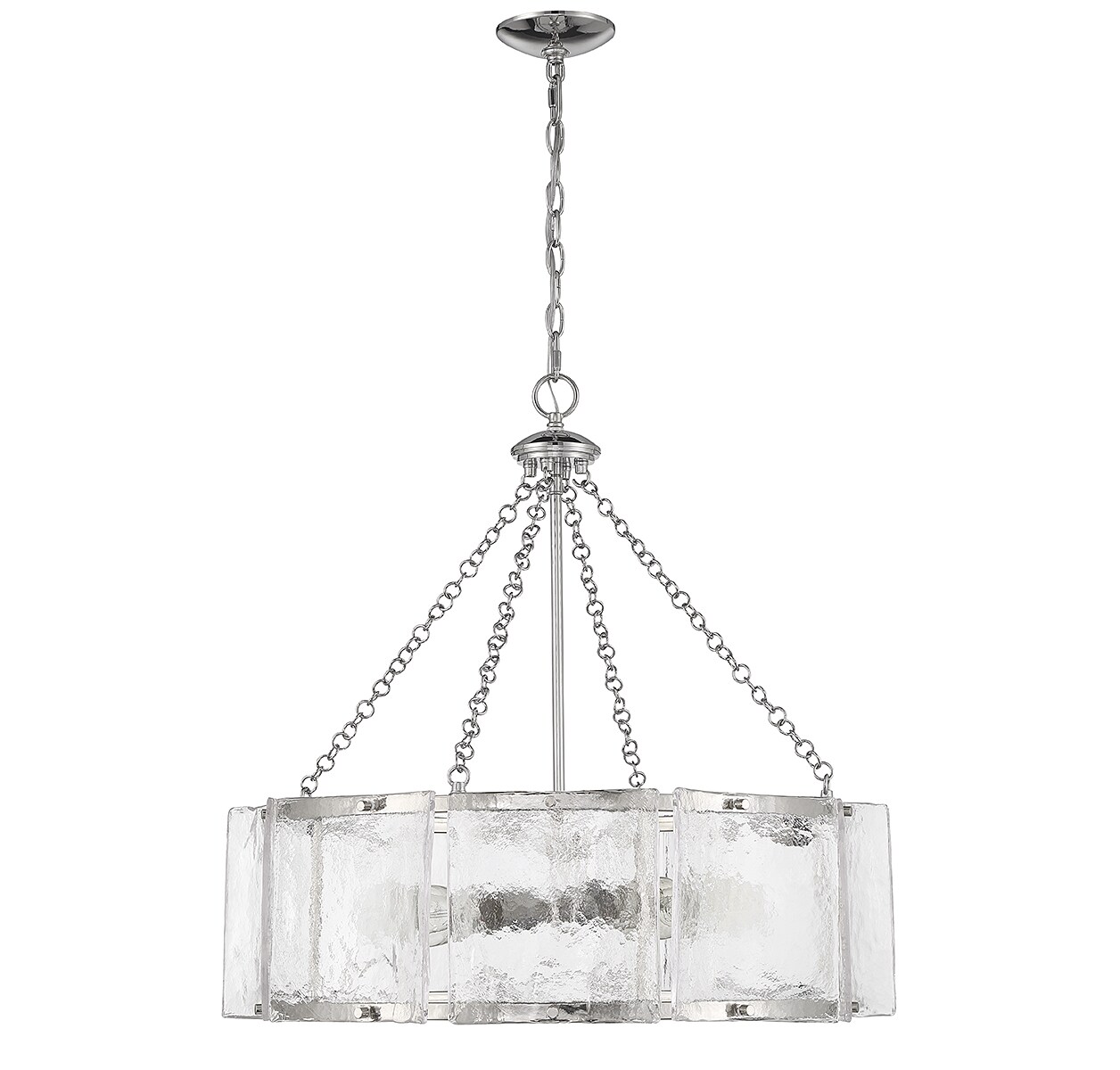 Genry Polished Nickel 5-Light Drum Pendant with Glass Shade