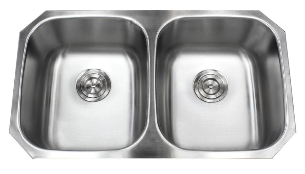 Kingsman Hardware Stainless Steel Under mount 18G Kitchen SInk Undermount 32.25-in x 18.6-in Stainless Steel Brushed Nickel Double Equal Bowl Stainless Steel Kitchen Sink