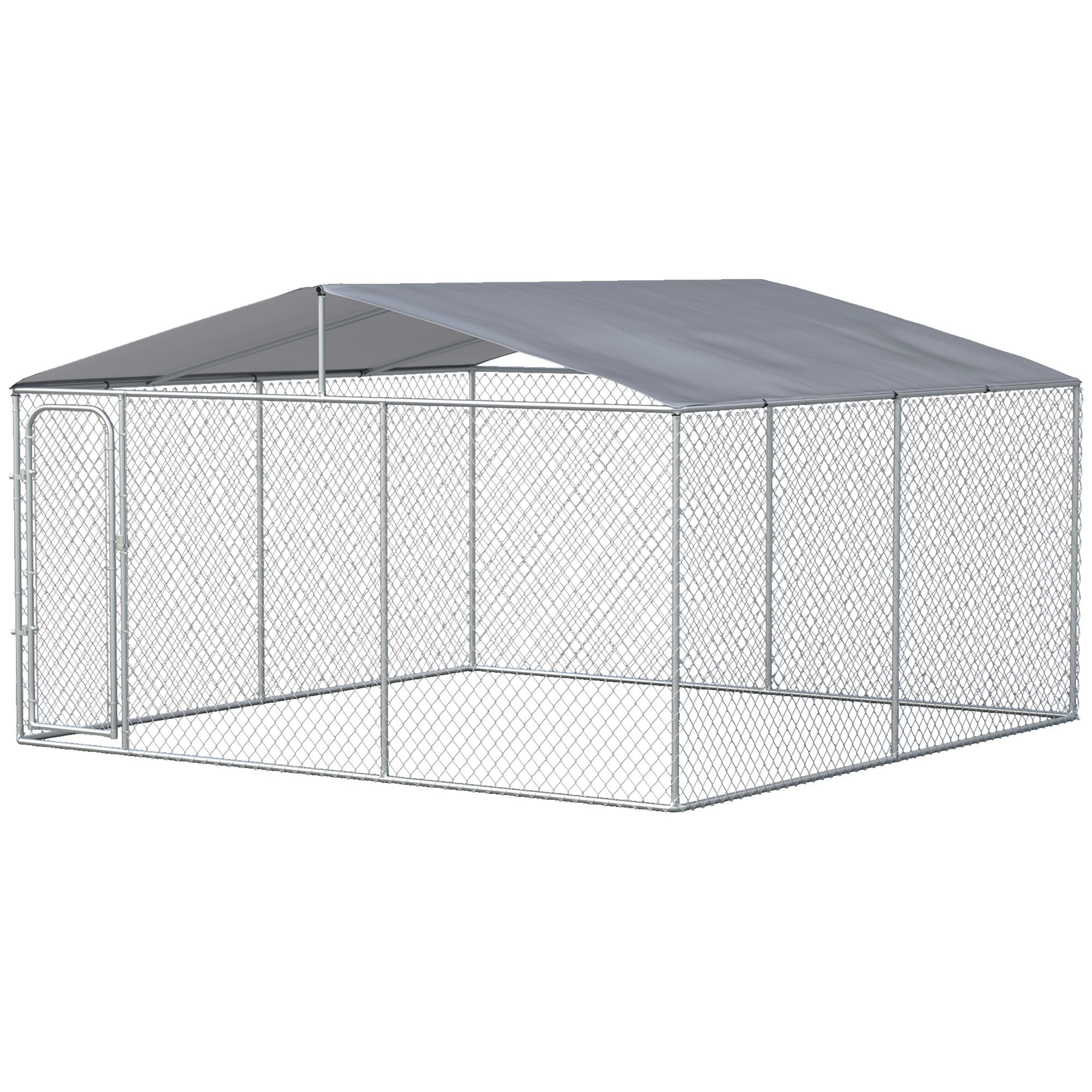 JUSHUA - Outdoor Dog Kennel Galvanized Steel Fence with Cover Secure Lock Mesh Sidewalls for Back...