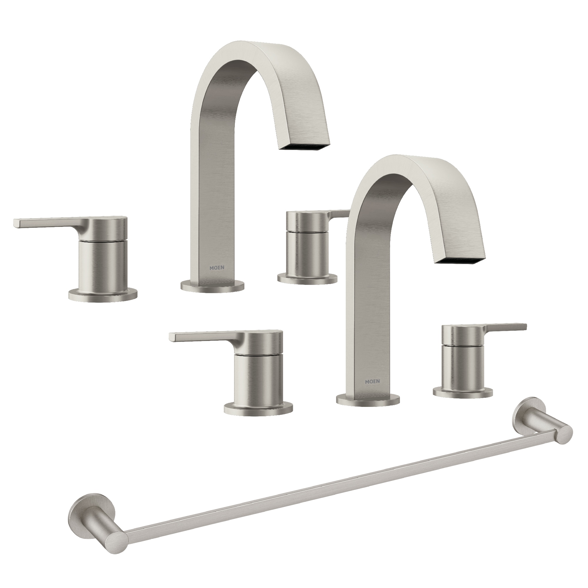 Moen  Avri 8in Widespread 2-Handle Bathroom Faucet 2 Pack with 24 in. Towel Bar in Spot Resist Nickel