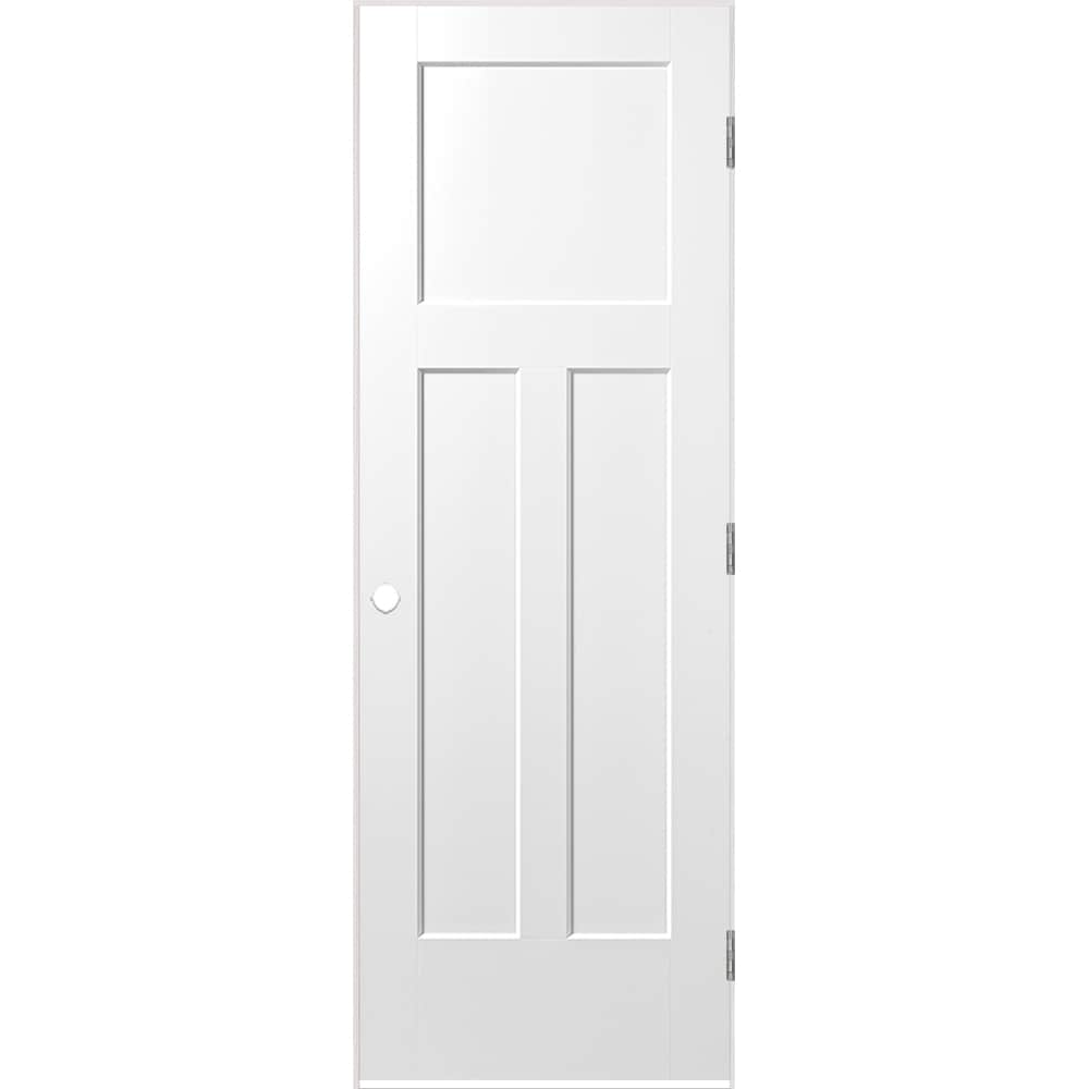 Masonite 1164049 28-in x 80-in Primed White Hollow core 3-panel Left hand Smooth Primed Molded composite Flat Jamb Single Prehung Interior Door