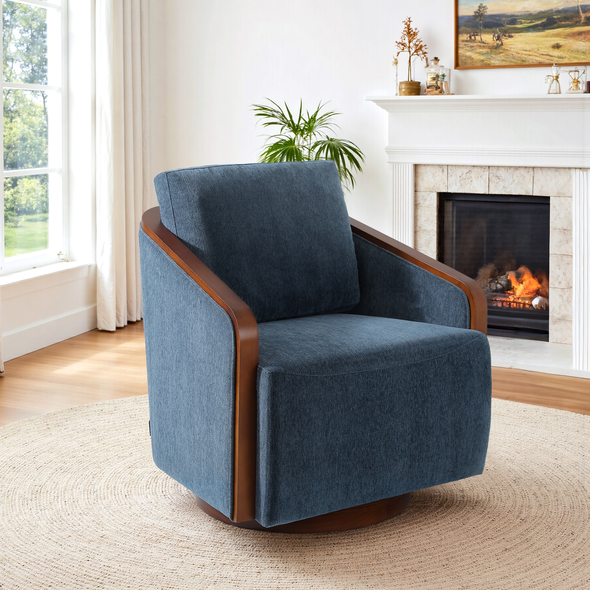 Dreamsidea Swivel Barrel Accent Chair - Upholstered Farmhouse Style ...