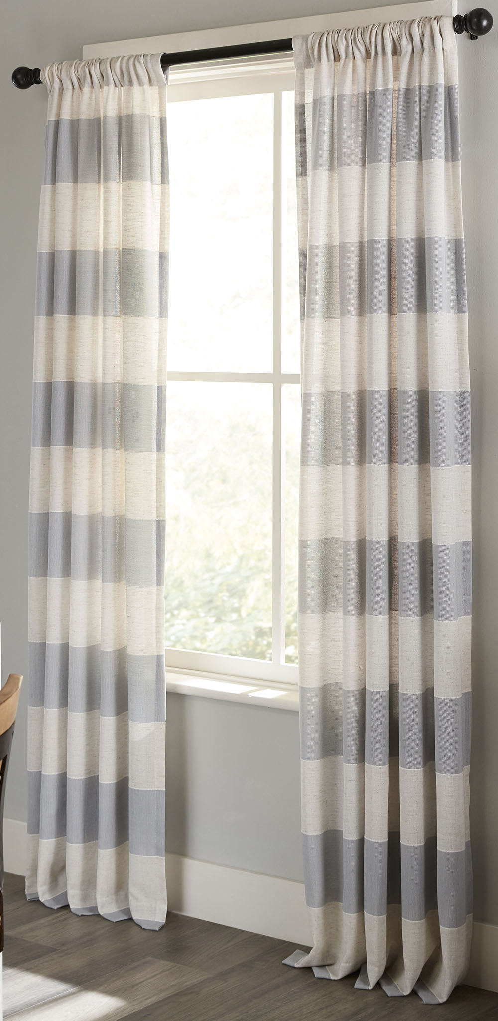 Allen and Roth 95 in. Single Rod Pocket Light-Filtering Curtain Panel in Grey Stripes