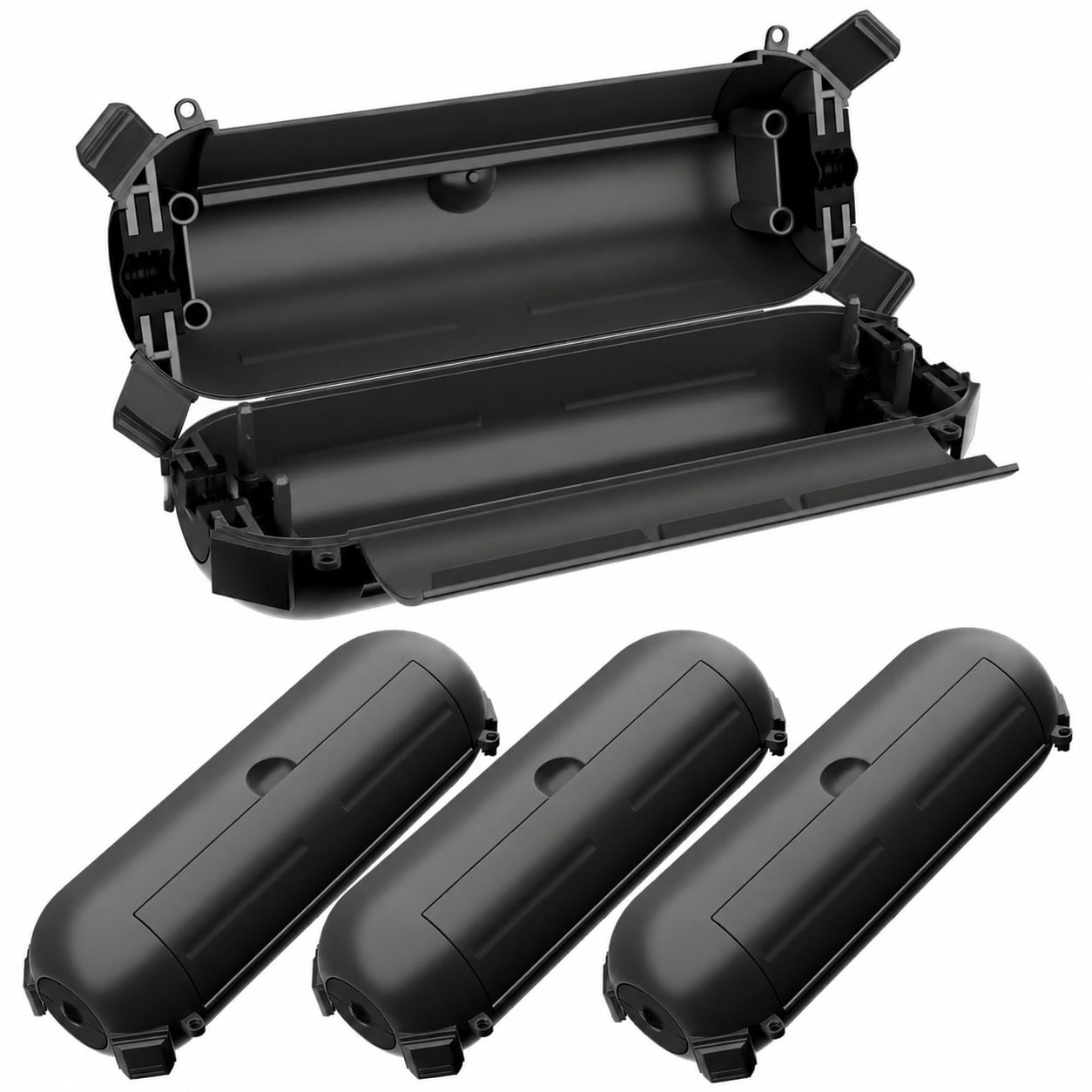Aoibox  Mini IP44 Waterproof Outdoor Extension Cord Connection Box 4 Pack with Lockable Latches and Cable Clamps Black