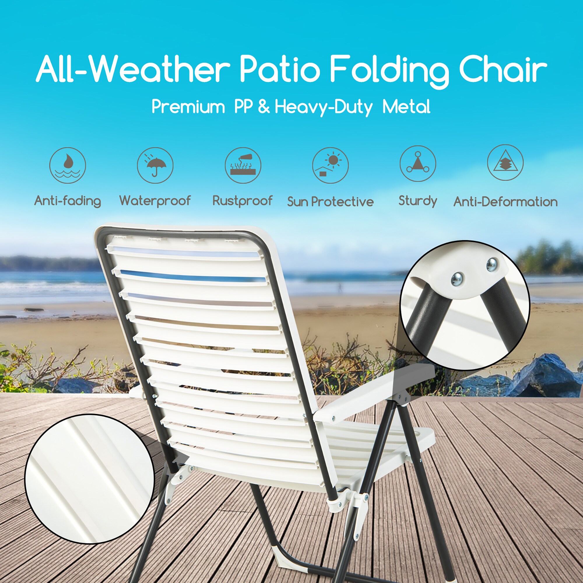 Costway White Metal Frame Stationary Balcony Chair with Solid Seat in ...