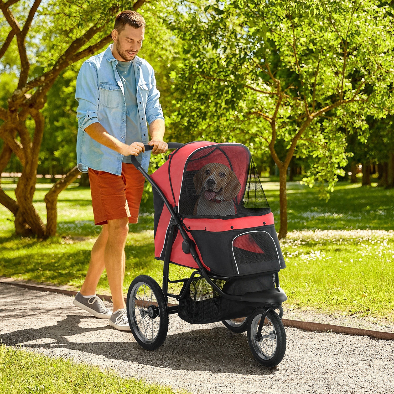 Mondawe MD-AB66290 Red 3 -Wheels Dog/Cat Stroller Weight Capacity 66-lbs