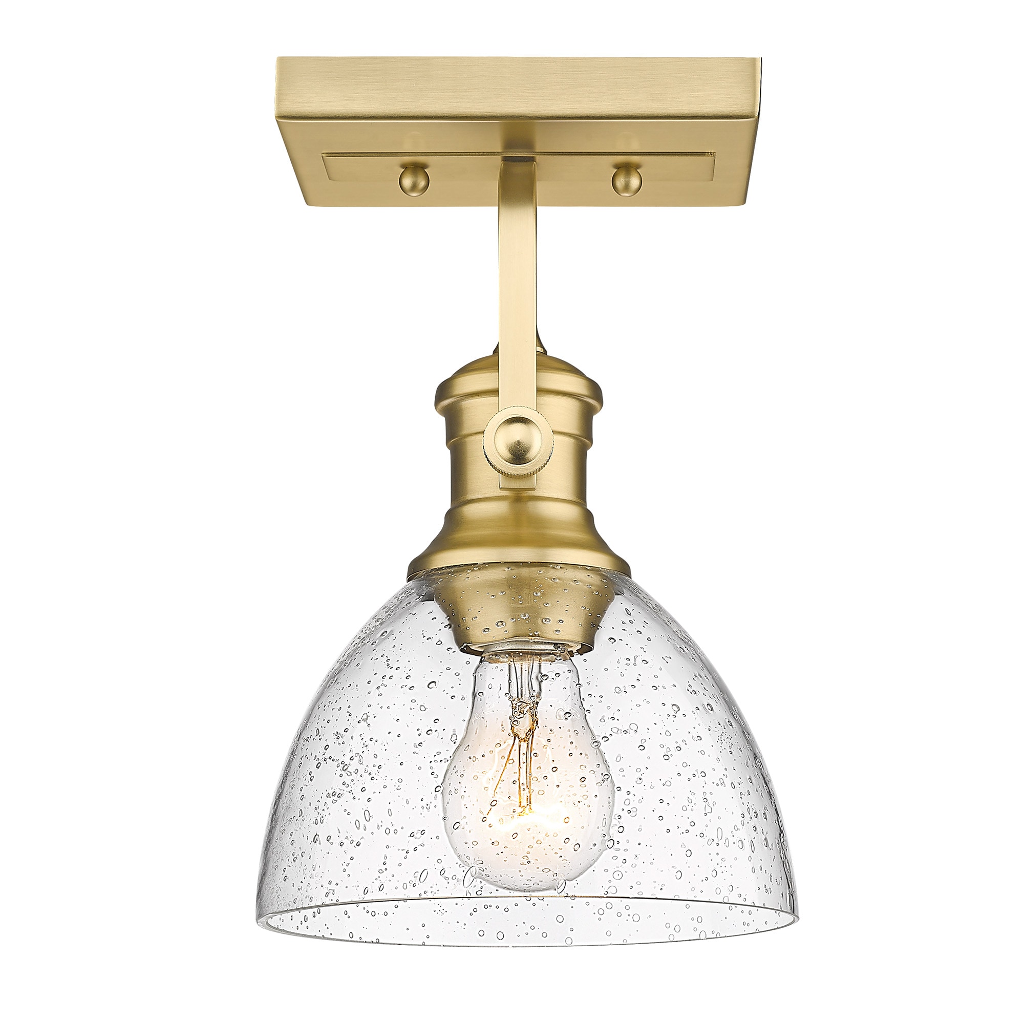 Brushed Champagne Bronze Semi-Flush Mount Light with Seeded Glass Shade