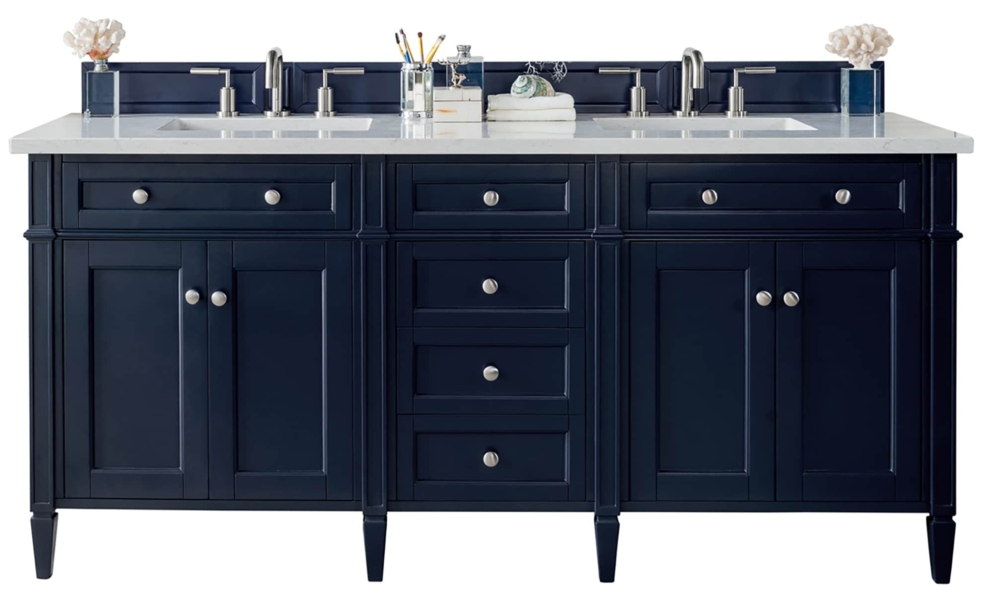James Martin Vanities Brittany 72-in Victory Blue Undermount Double Sink Bathroom Vanity with Quartz Top
