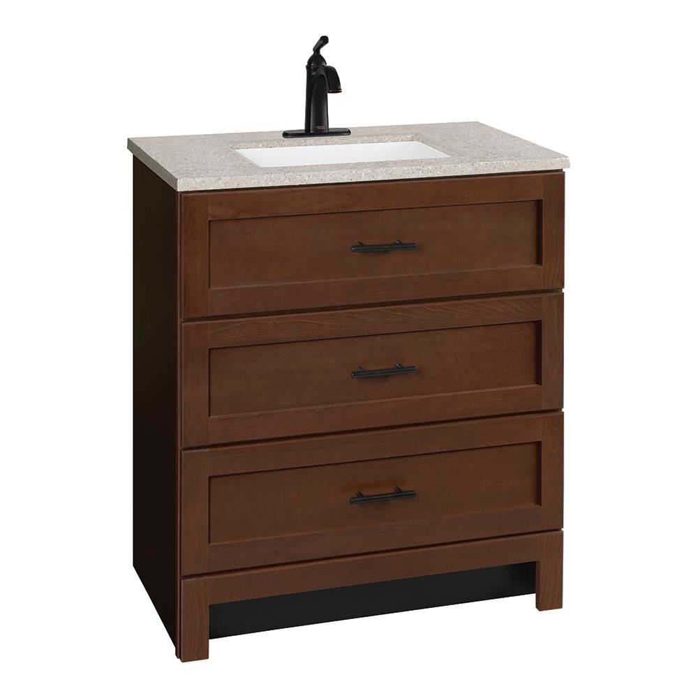 Style Selections CSD636-SS Fenelton 36-in Bark Single Sink Bathroom Vanity with Latte Solid Surface Top