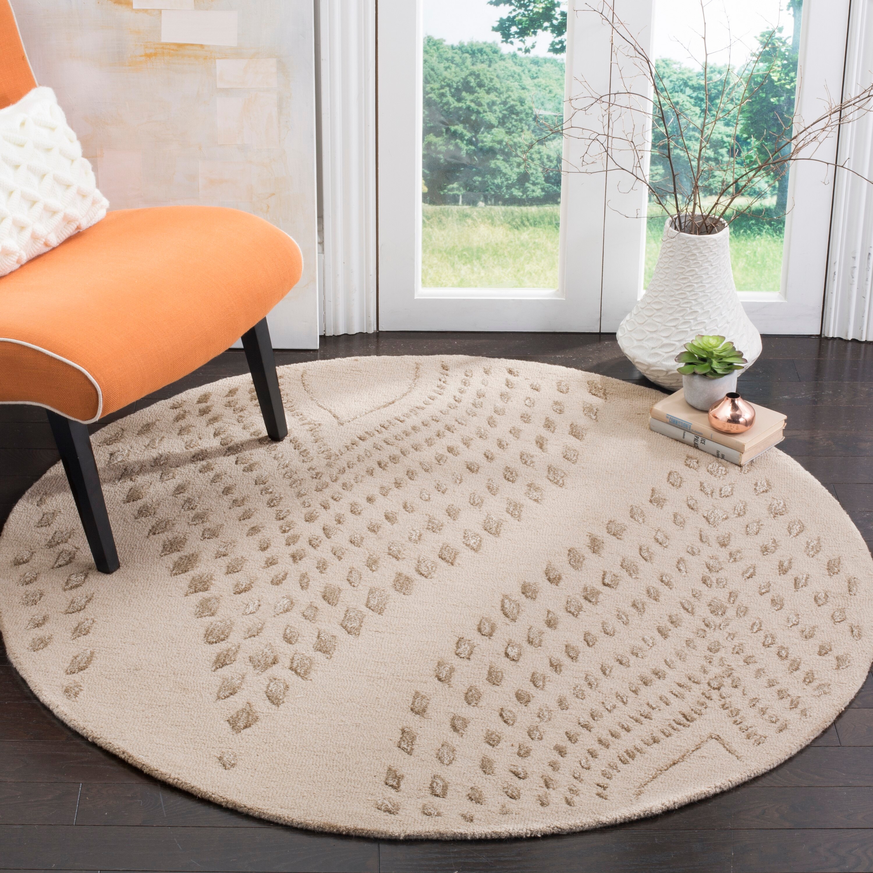 Safavieh BEL126B-5R Bella Cassia 5 x 5 (ft) Tufted Wool Sand/Brown Round Indoor Abstract Farmhouse/Cottage Area rug