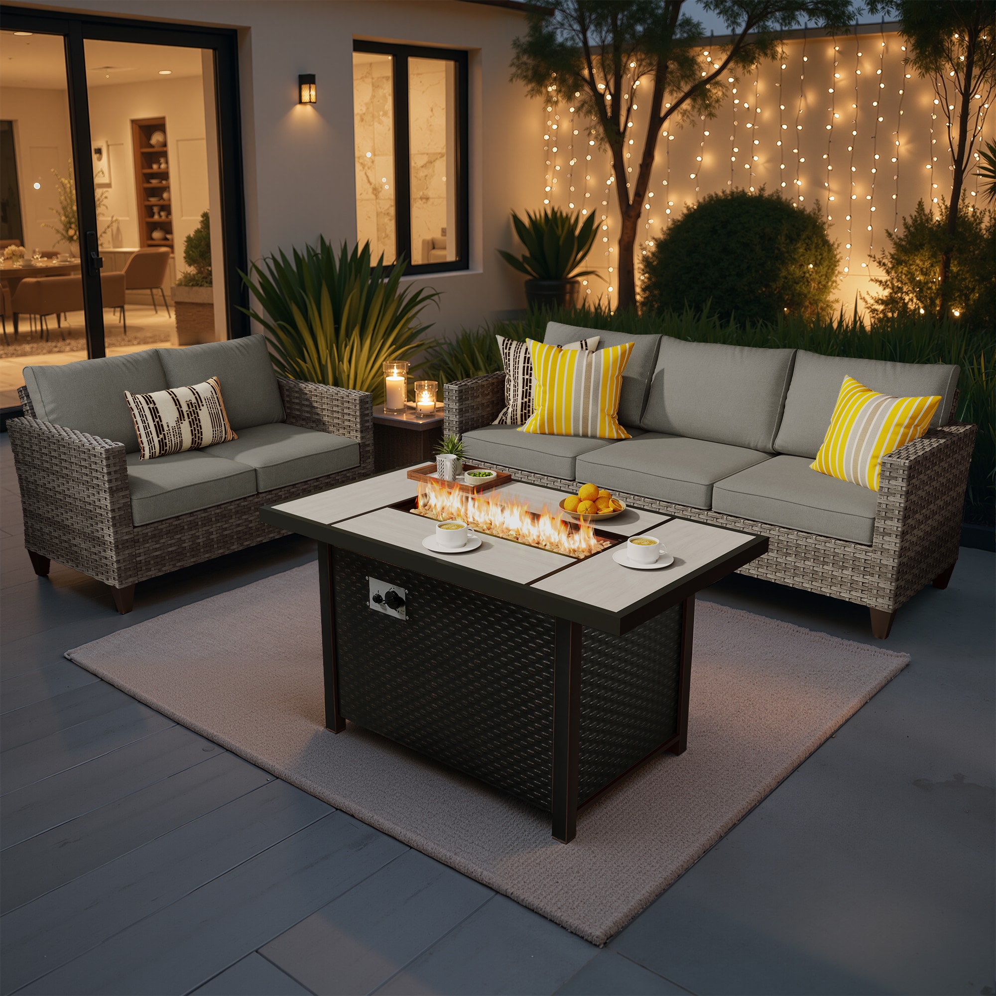XIZZI XSQL2132-IFP Ruby Rattan Outdoor Sofa with Dark gray Cushions and Rattan Frame