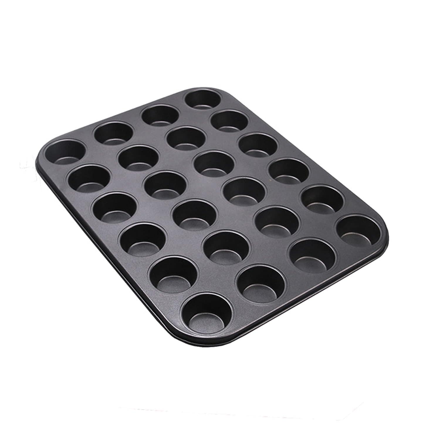 Oyezvary  Nonstick 24 Cup Mini Muffin Pan with Extended Handles for Easy Grip Carbon Steel for Even Baking Dishwasher Safe Black for Cupcakes