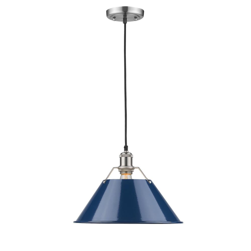 Golden Lighting 3306-L PW-NVY Orwell Pewter Industrial Cone Medium Hanging Pendant light