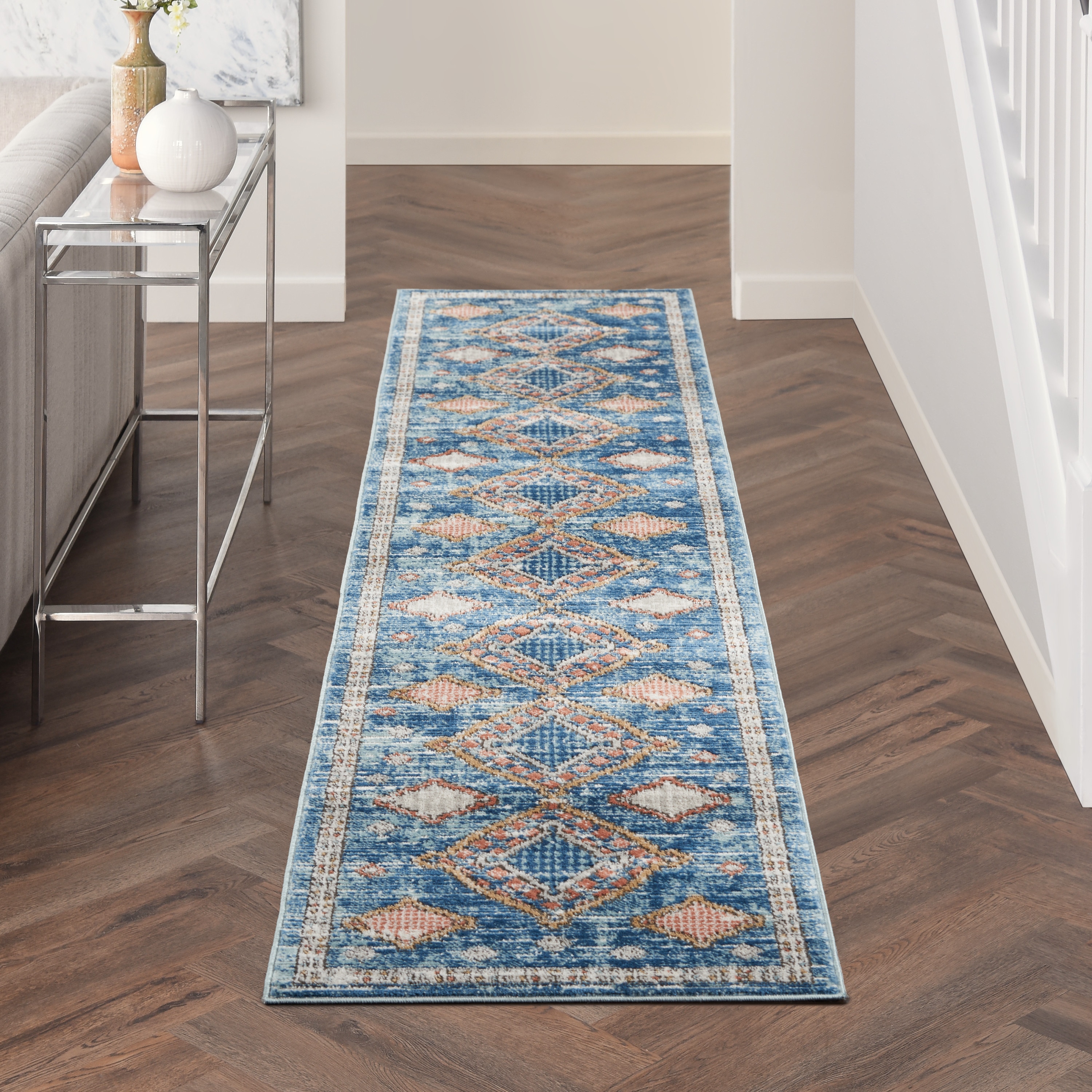 Nourison 099446825629 Concerto 2 x 10 (ft) Loomed Polypropylene Blue Rectangular Indoor Border Runner rug